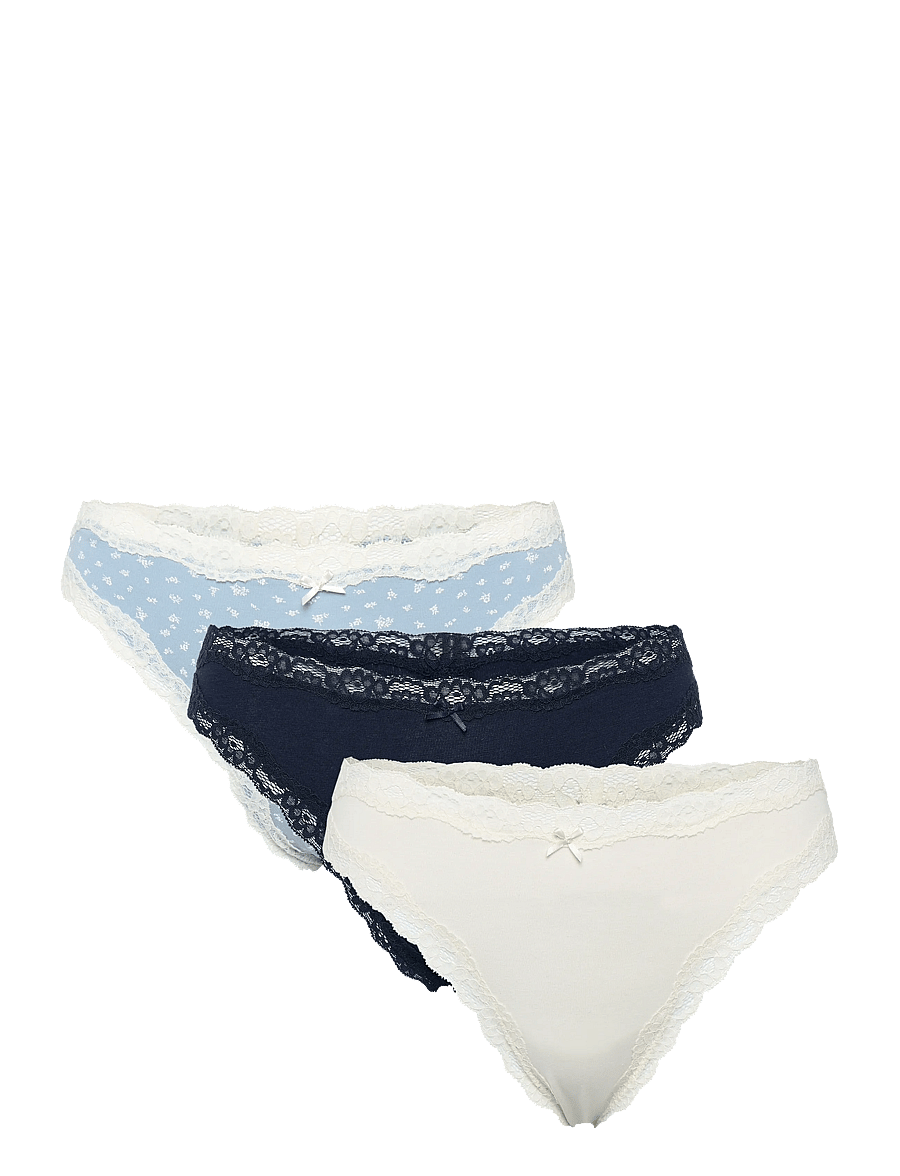 Lindex - 3-pack thong with lace details - tangas - light dusty blue - 1