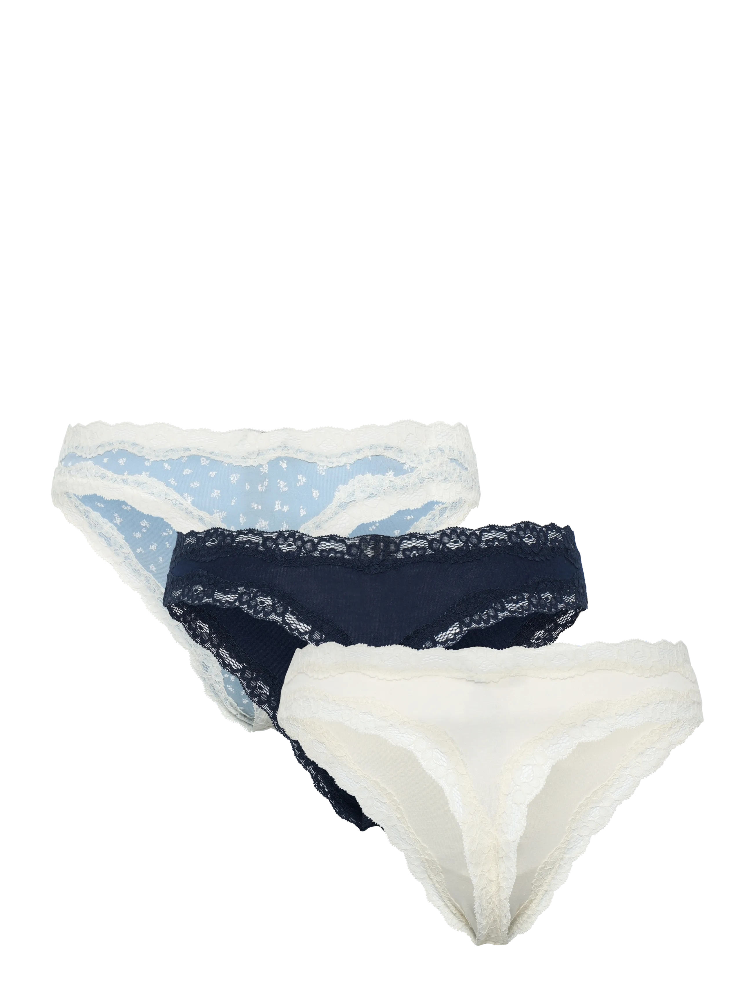 Lindex - 3-pack thong with lace details - tangas - light dusty blue - 2