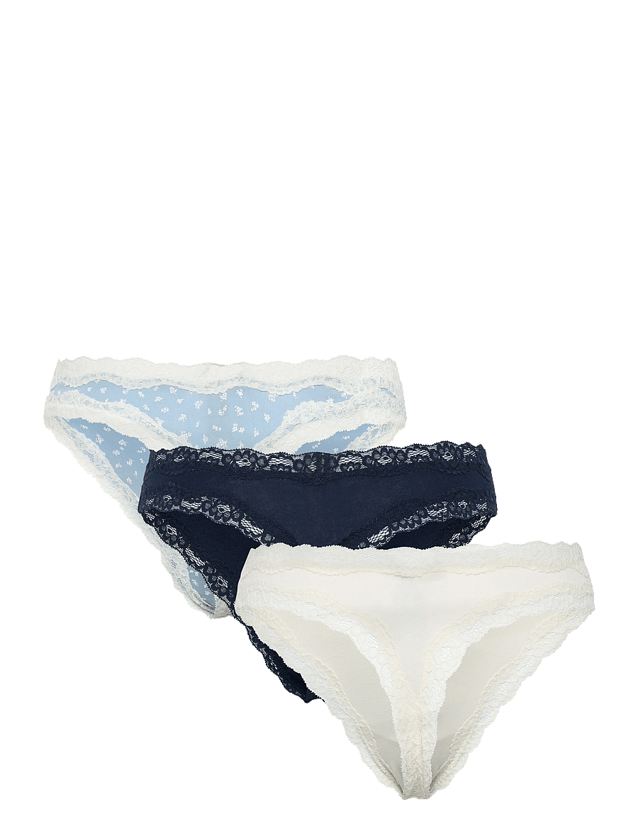 Lindex - 3-pack thong with lace details - tangas - light dusty blue - 2