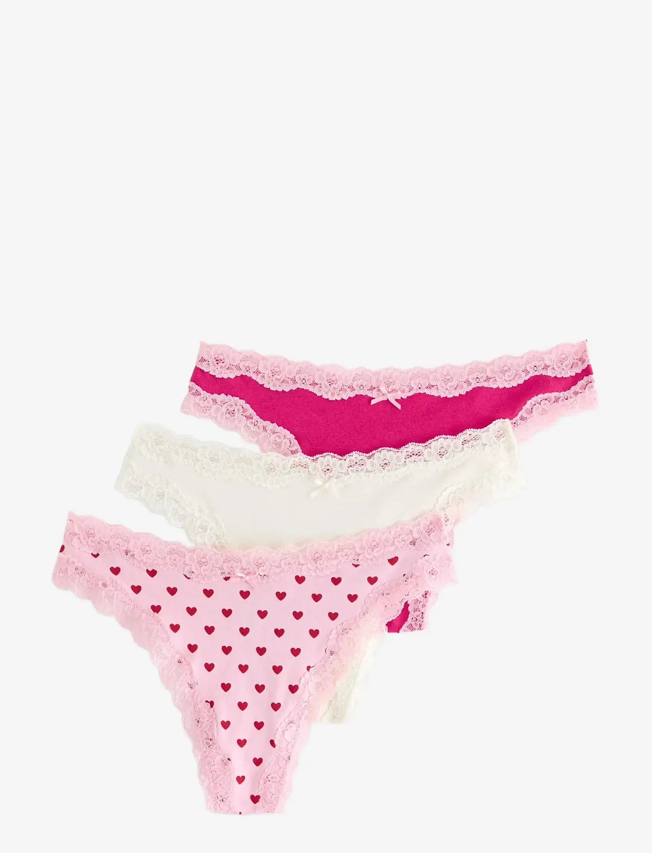 Lindex - 3-pack thong with lace details - stringtrusser - light pink - 1