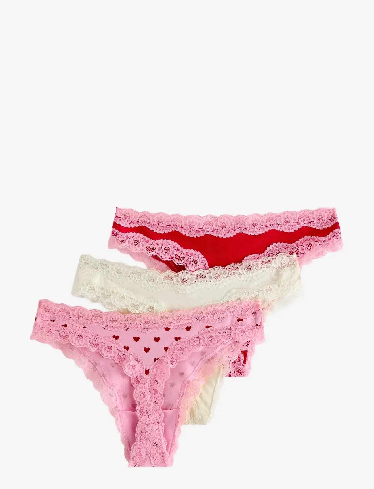 Lindex - 3-pack thong with lace details - stringtrusser - light pink - 2