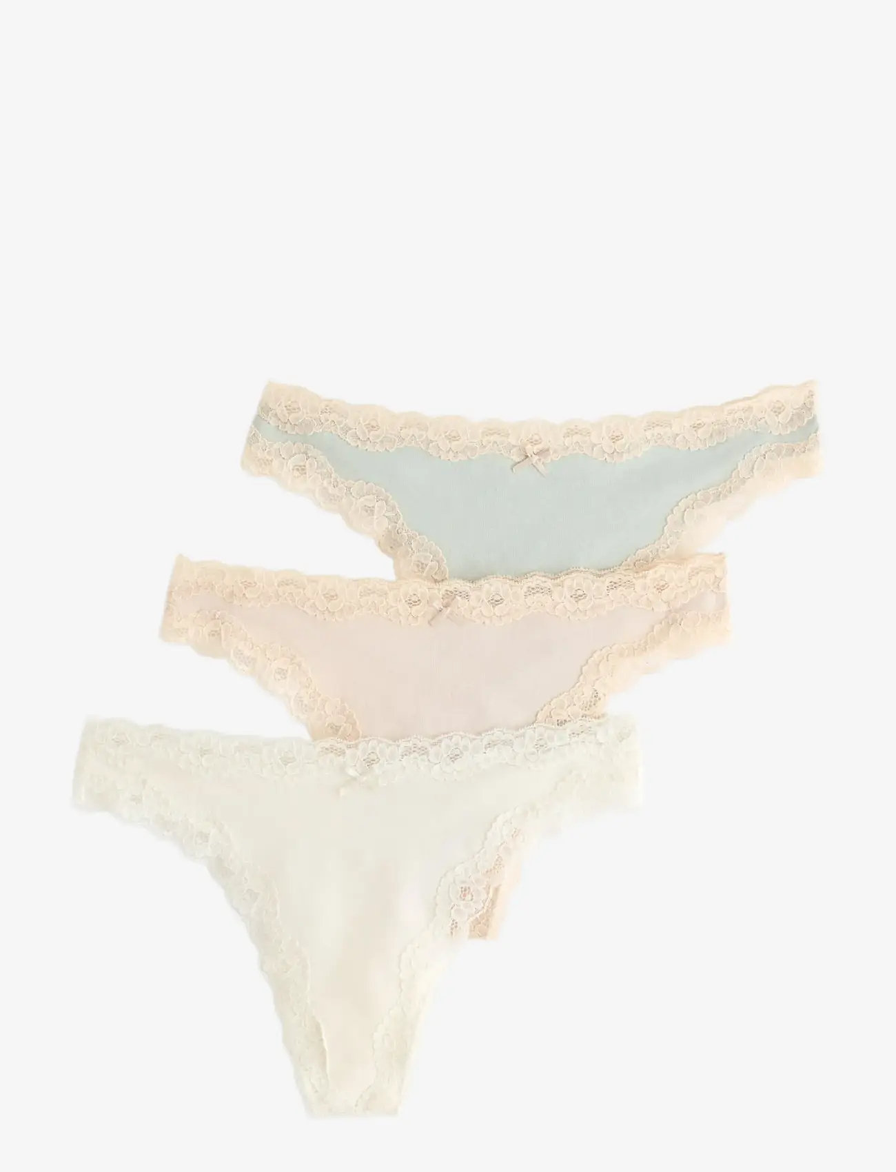 Lindex - 3-pack thong with lace details - string - off white - 0