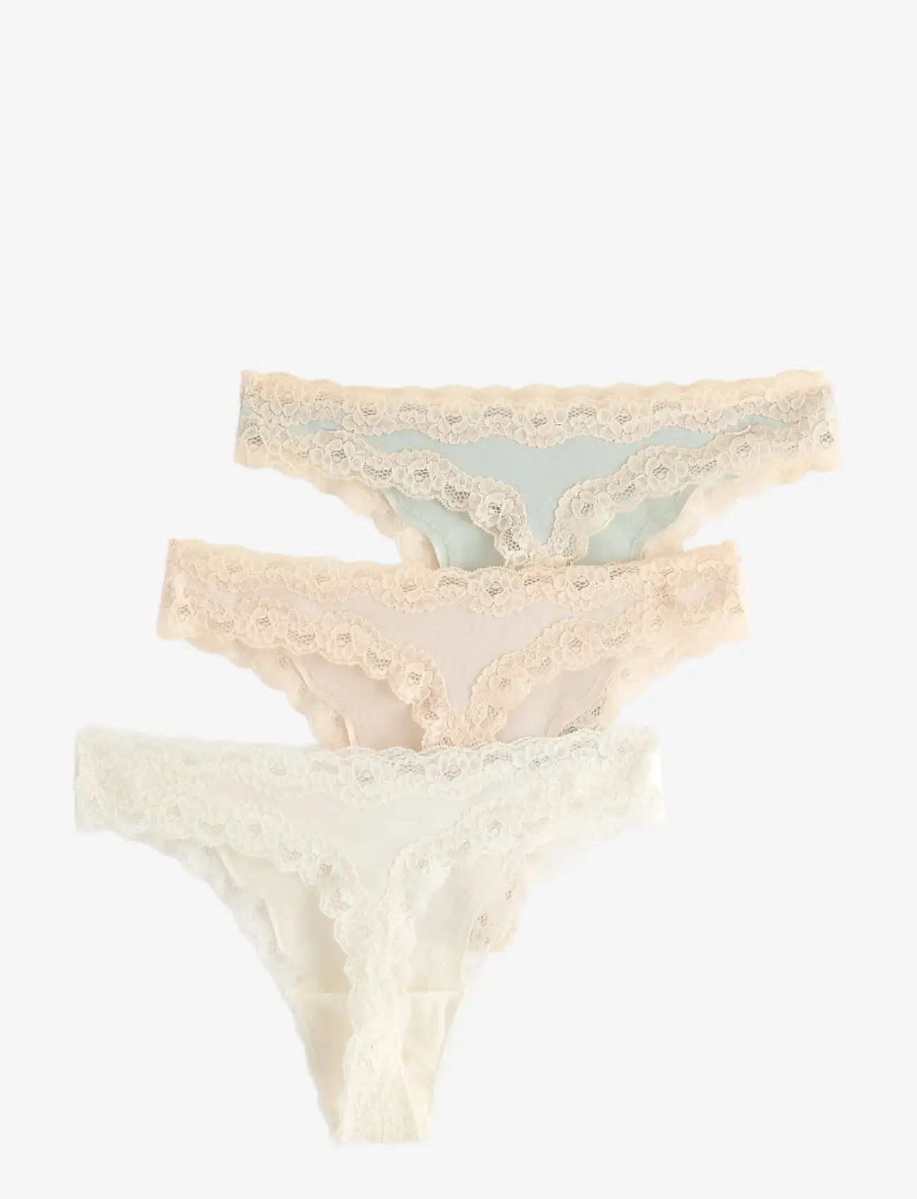 Lindex - 3-pack thong with lace details - string - off white - 1