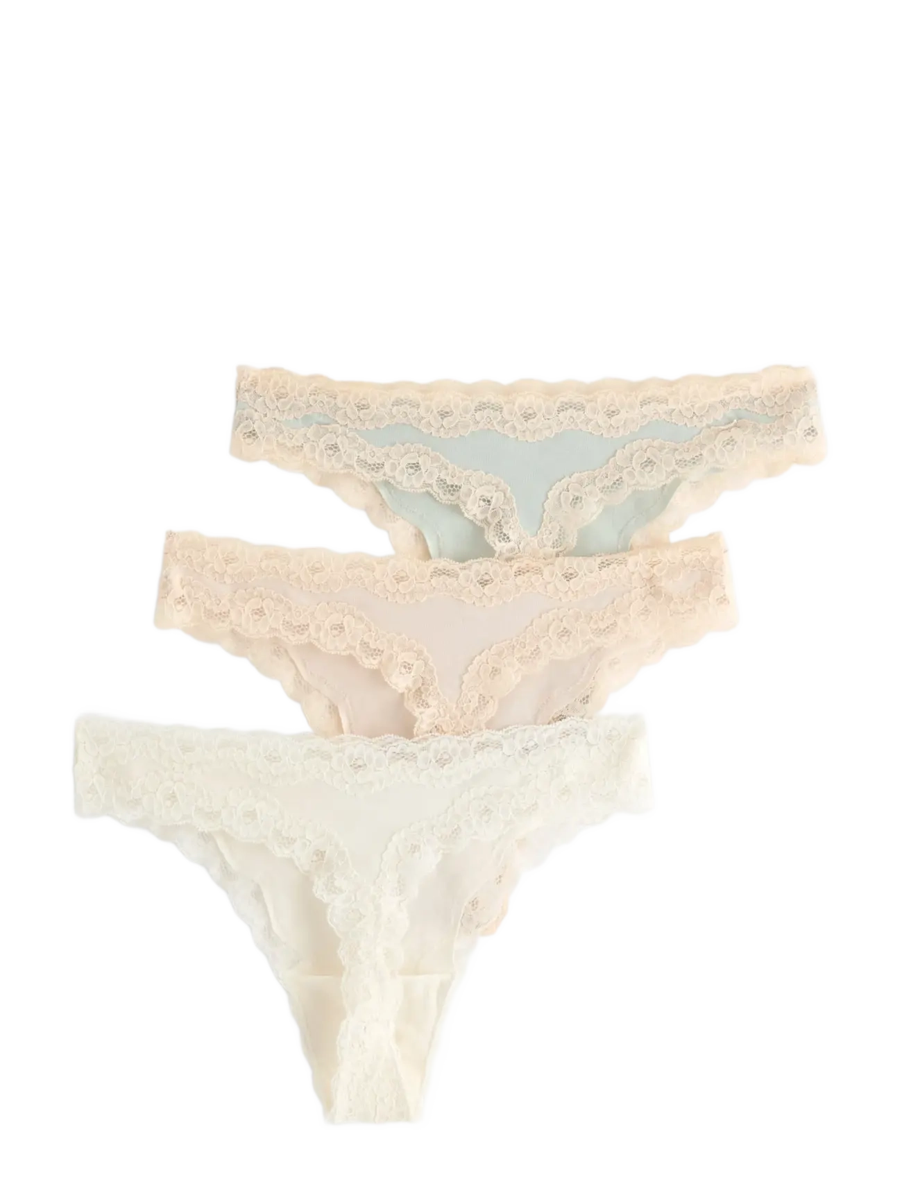 Lindex - 3-pack thong with lace details - tangas - off white - 1