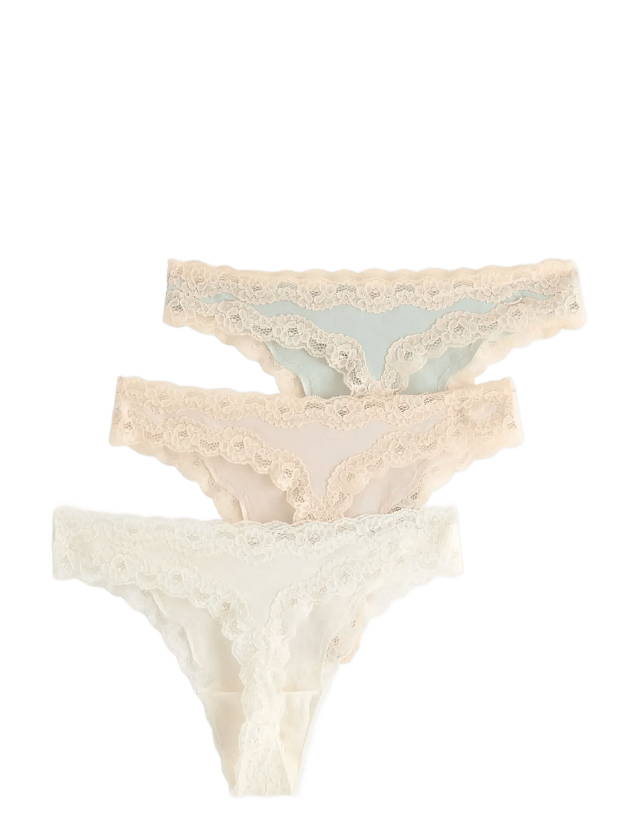 Lindex - 3-pack thong with lace details - stringid - off white - 1