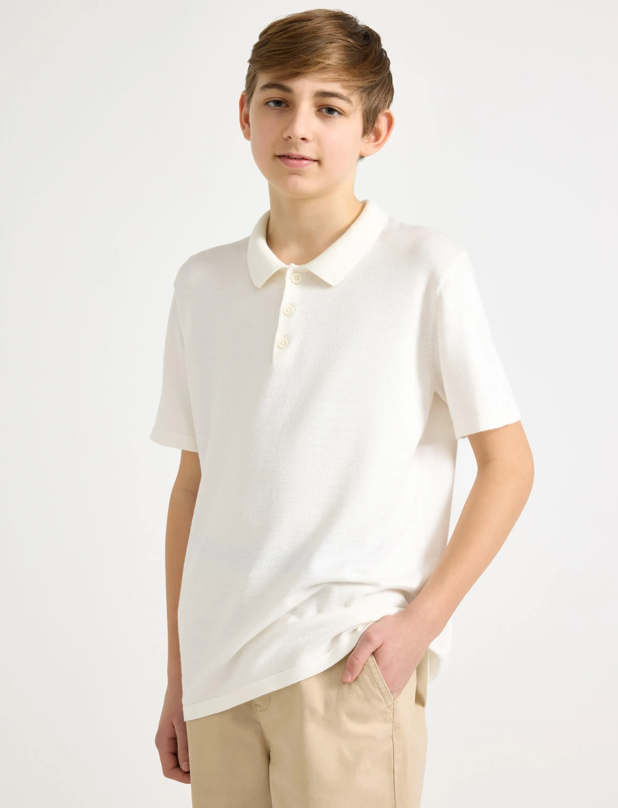 Lindex Short-Sleeved Polo Shirt, 128, Shirts, Creme - Short-sleeved Kinder
