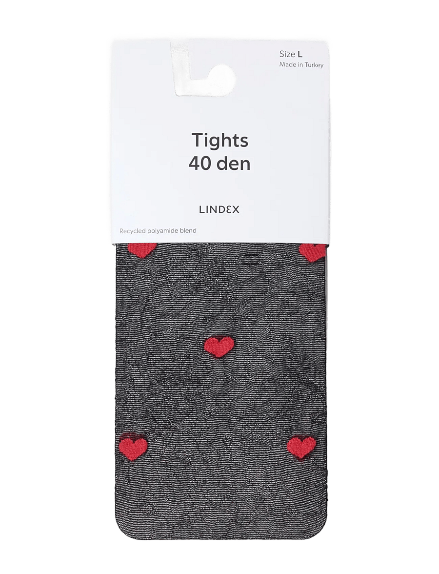 Lindex - Tights 40 den red hearts - special occasions - black - 1