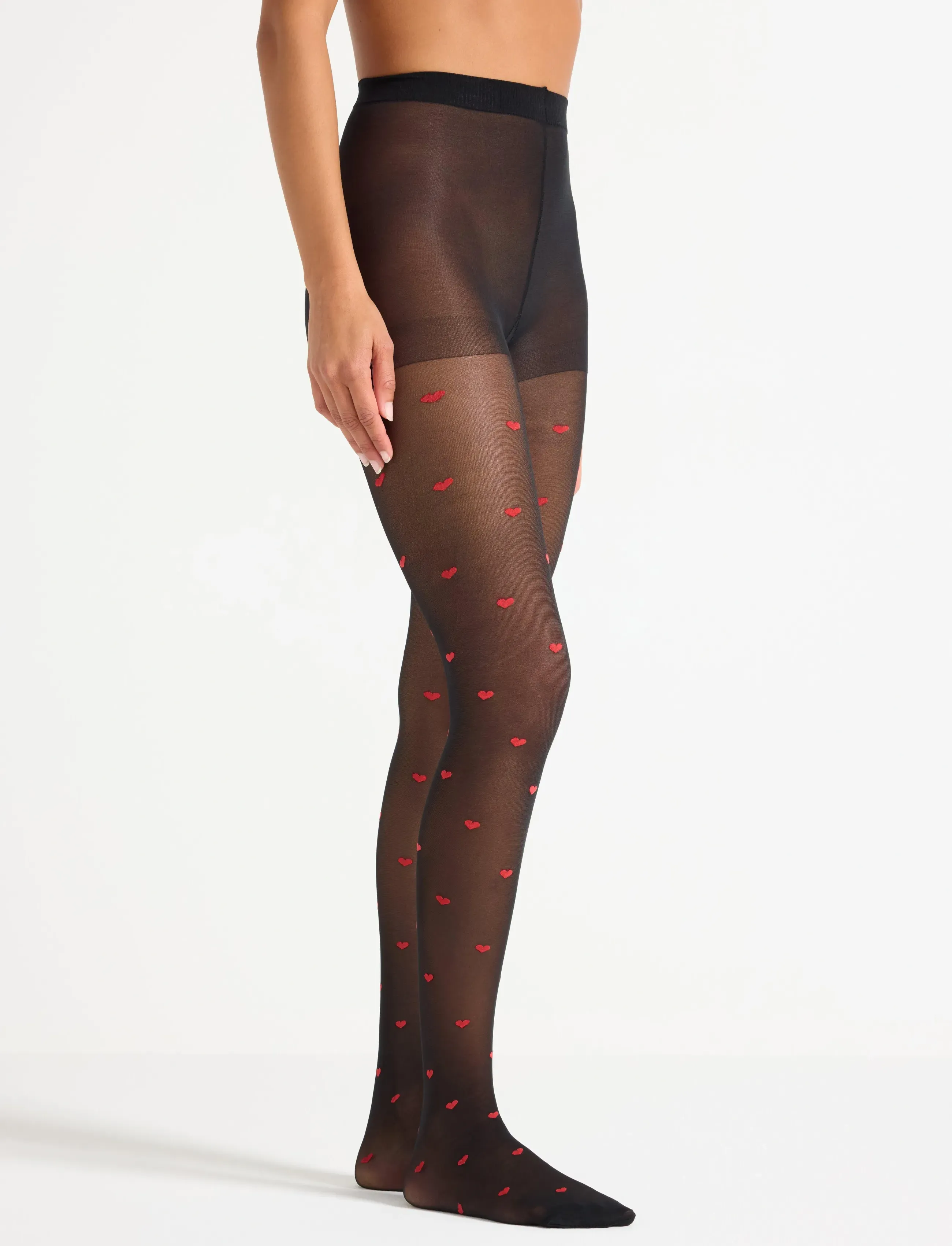 Lindex Tights 40 Den Red Hearts, XS, Black, Undertøj > Pantyhose, Dame