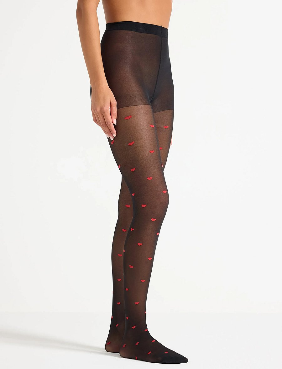 Lindex - Tights 40 den red hearts - special occasions - black - 0
