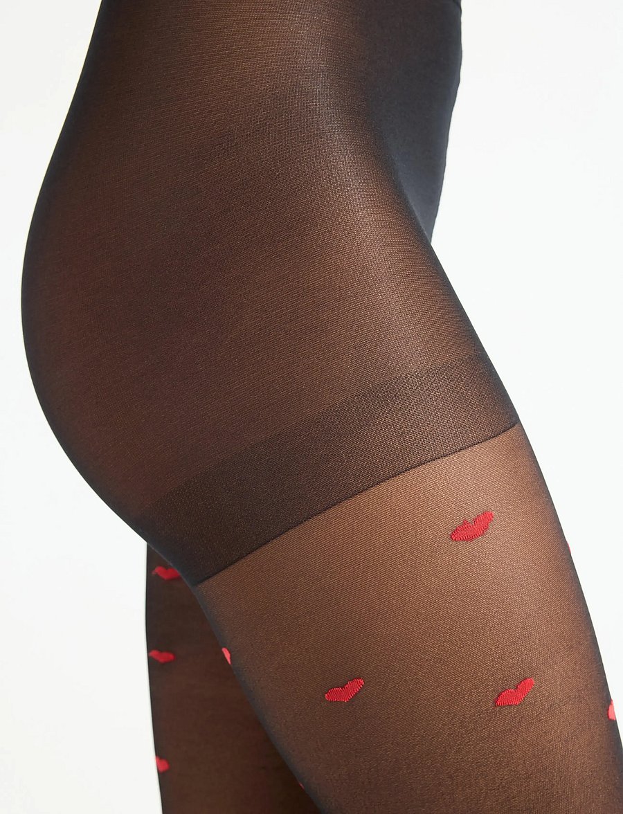 Lindex - Tights 40 den red hearts - special occasions - black - 4