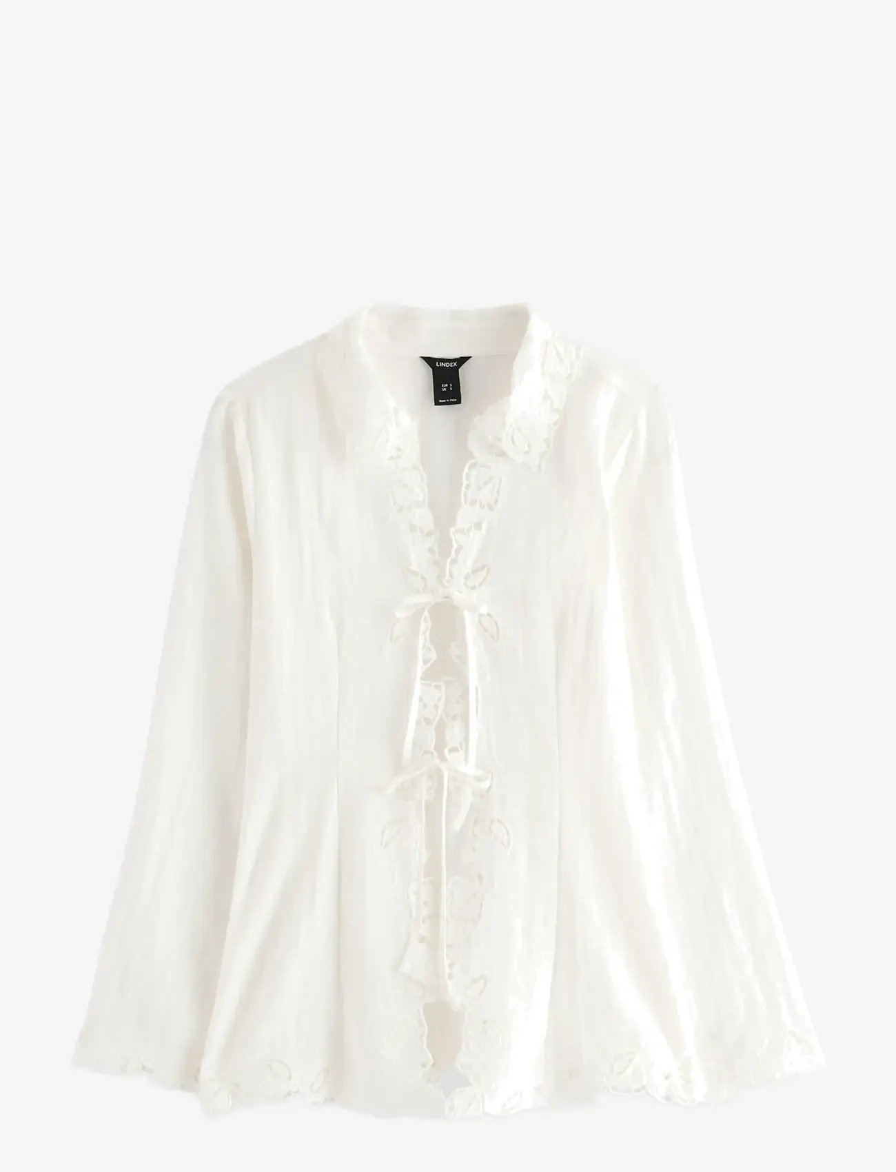 Lindex - Embroidered blouse with tie band - langärmlige blusen - off white - 1