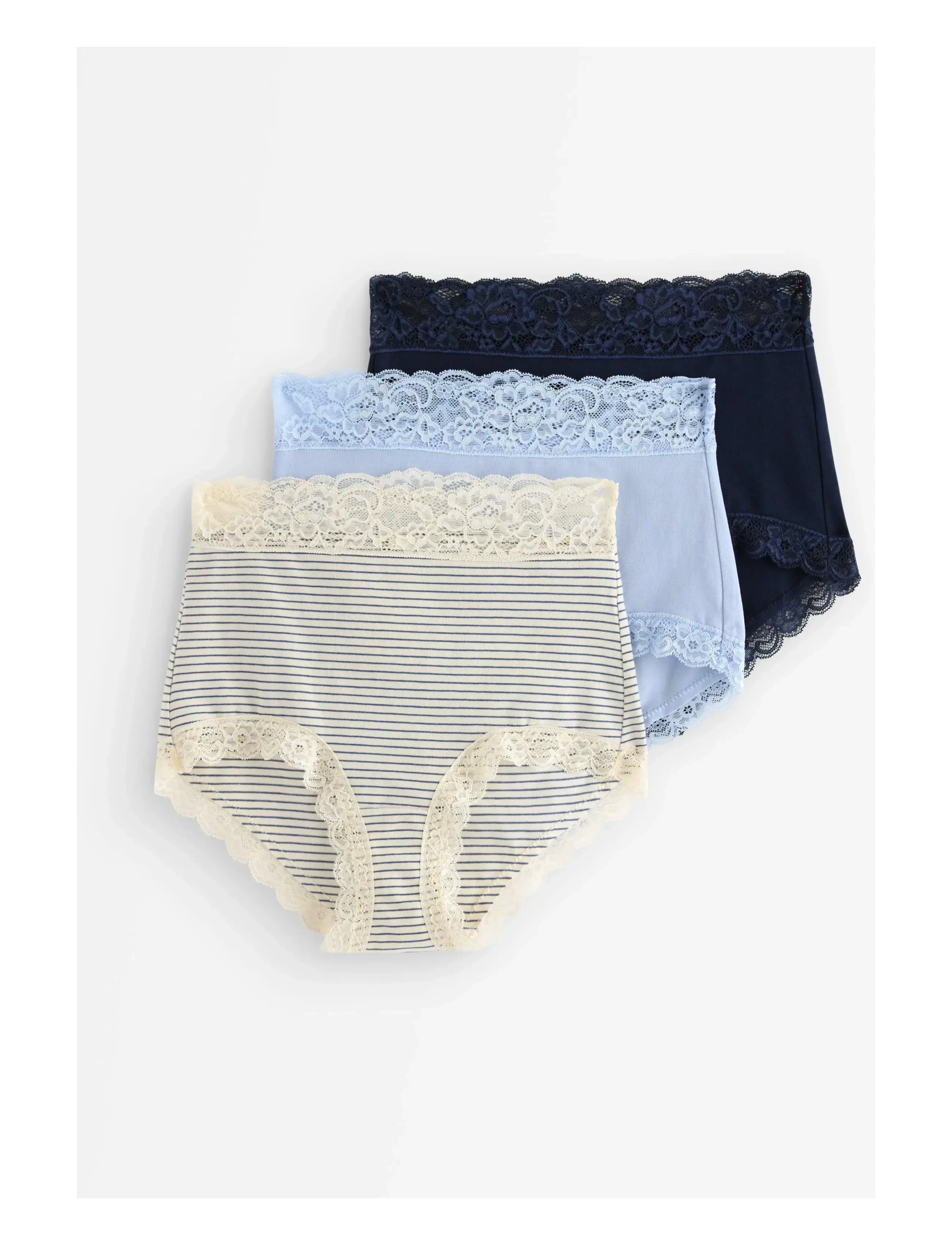 Lindex Brief high Emelie lace 3 p - Trusser - LIGHT WHITE / navy