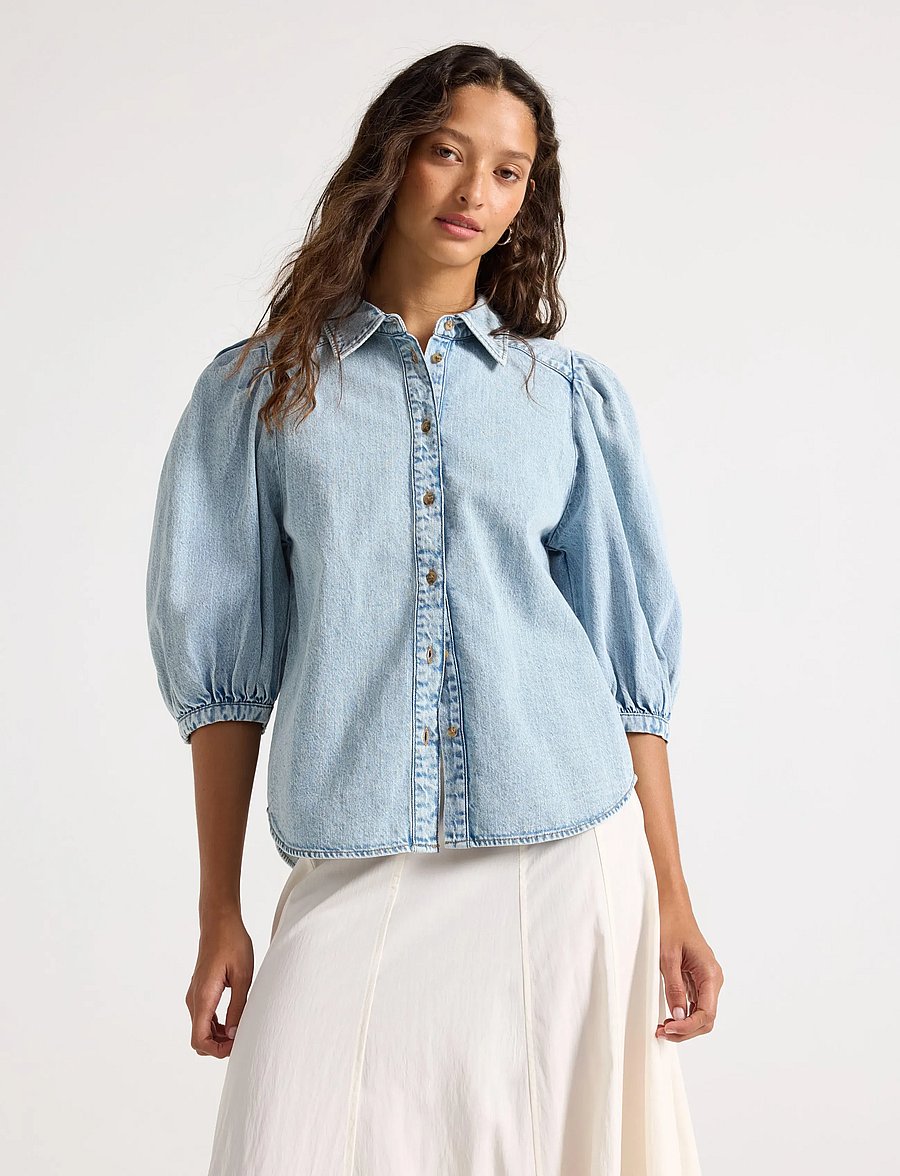 Lindex - Short-sleeved denim shirt - denim shirts - denim blue - 0