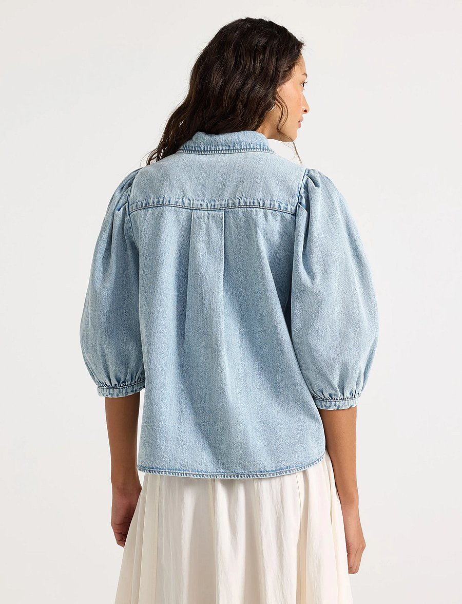 Lindex - Short-sleeved denim shirt - denim shirts - denim blue - 3