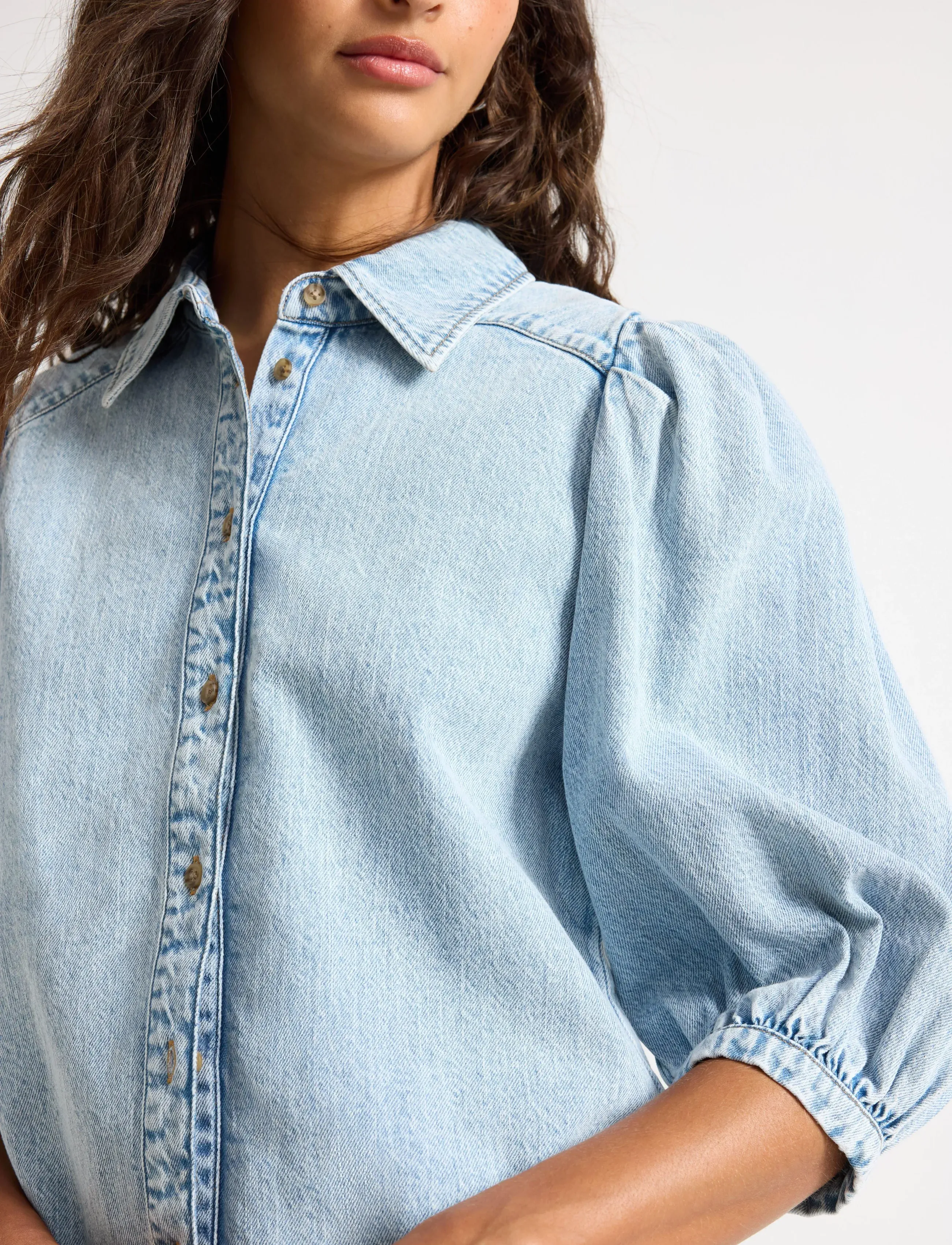 Lindex - Short-sleeved denim shirt - teksasärgid - denim blue - 4
