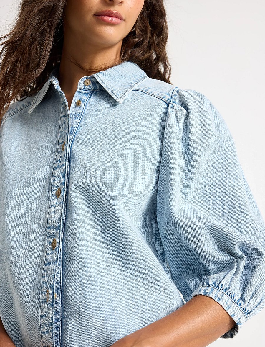 Lindex - Short-sleeved denim shirt - denim shirts - denim blue - 4