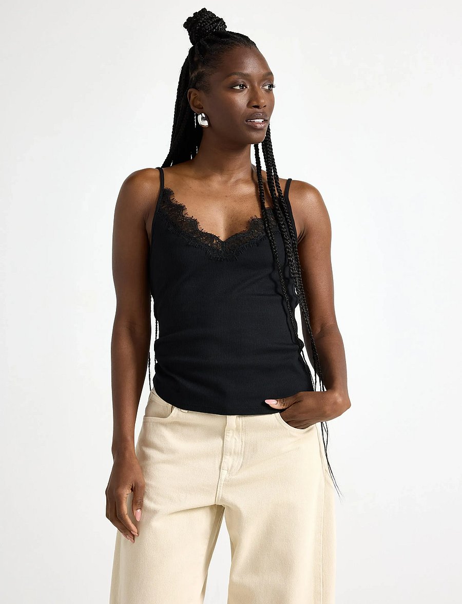Lindex - Ribbed camisole - Ärmellose tops - black - 0