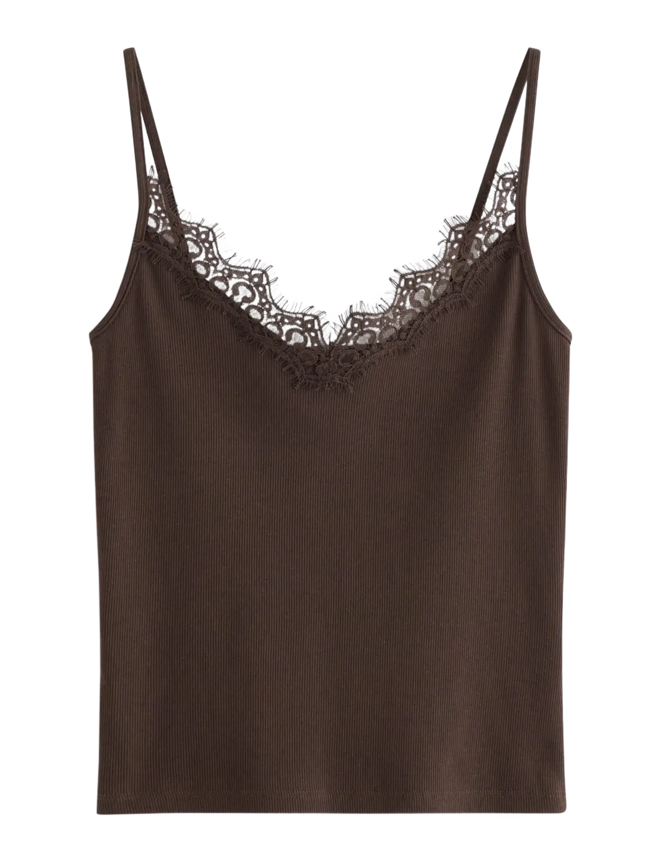 Lindex Ribbed Camisole, Kvinder, Blondekantet Ribbet Camisole, Brun, Str: XL