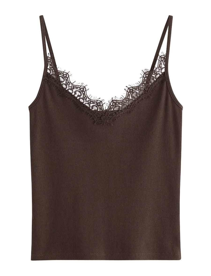 Lindex - Ribbed camisole - tanktops - dark dusty brown - 0
