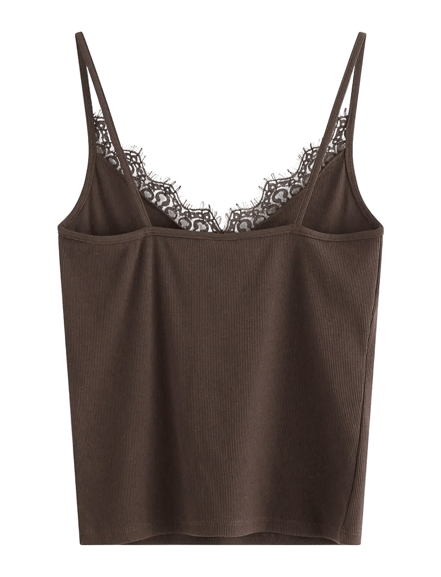 Lindex - Ribbed camisole - tanktops - dark dusty brown - 1