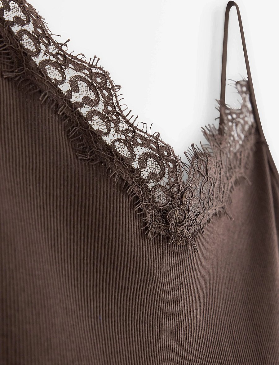 Lindex - Ribbed camisole - tanktops - dark dusty brown - 2