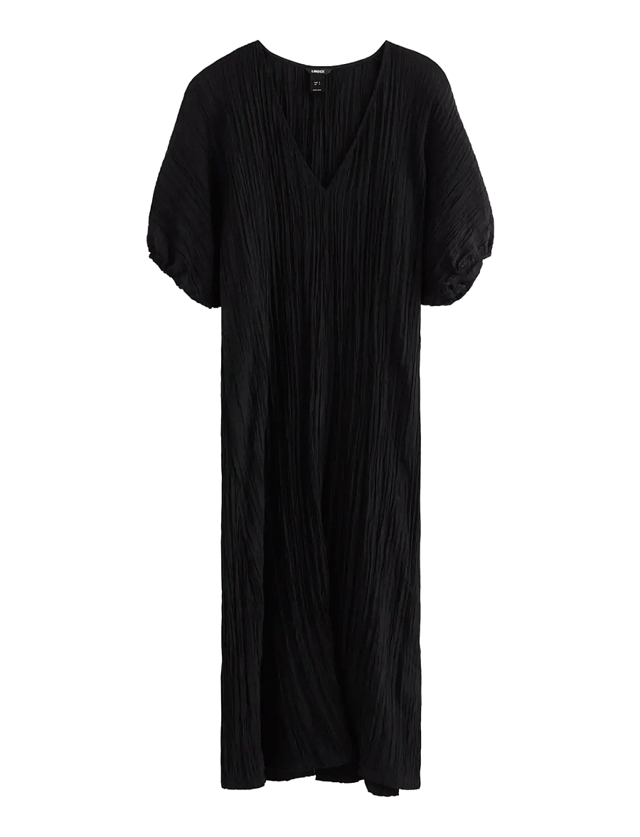 Lindex - Crinkled midi dress - midiklänningar - black - 1
