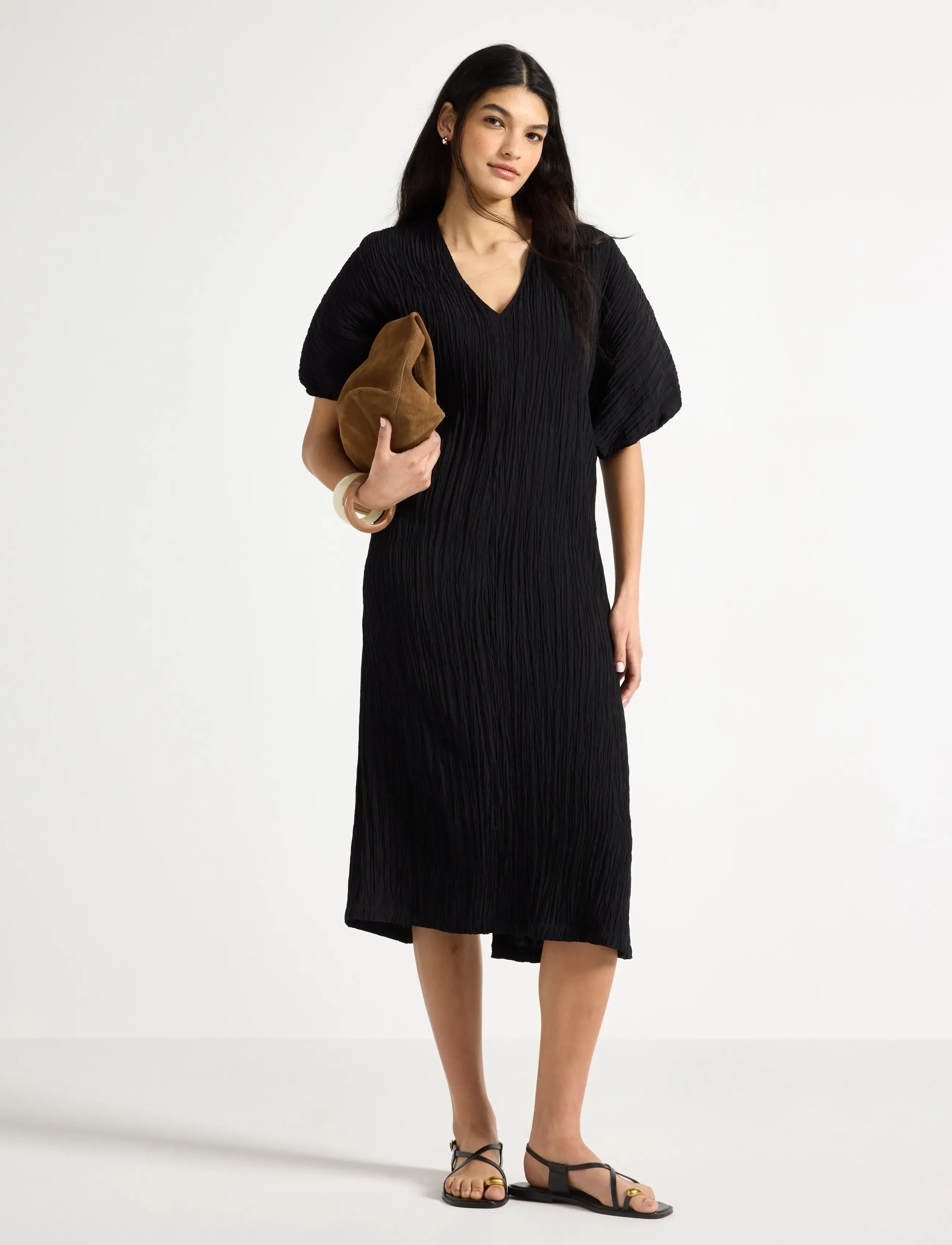 Lindex Crinkled Midi Dress, XL, Black, Kjoler > Knælange Og Midi, Dame
