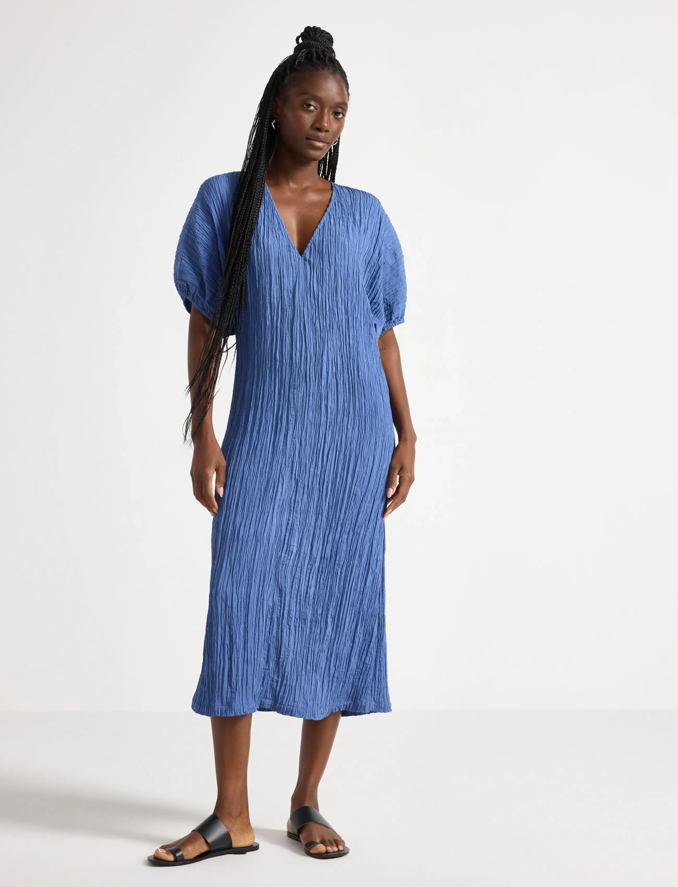 Lindex Crinkled Midi Dress, Kvinder, Krøllet Midi Kjole, Blå, Str: S