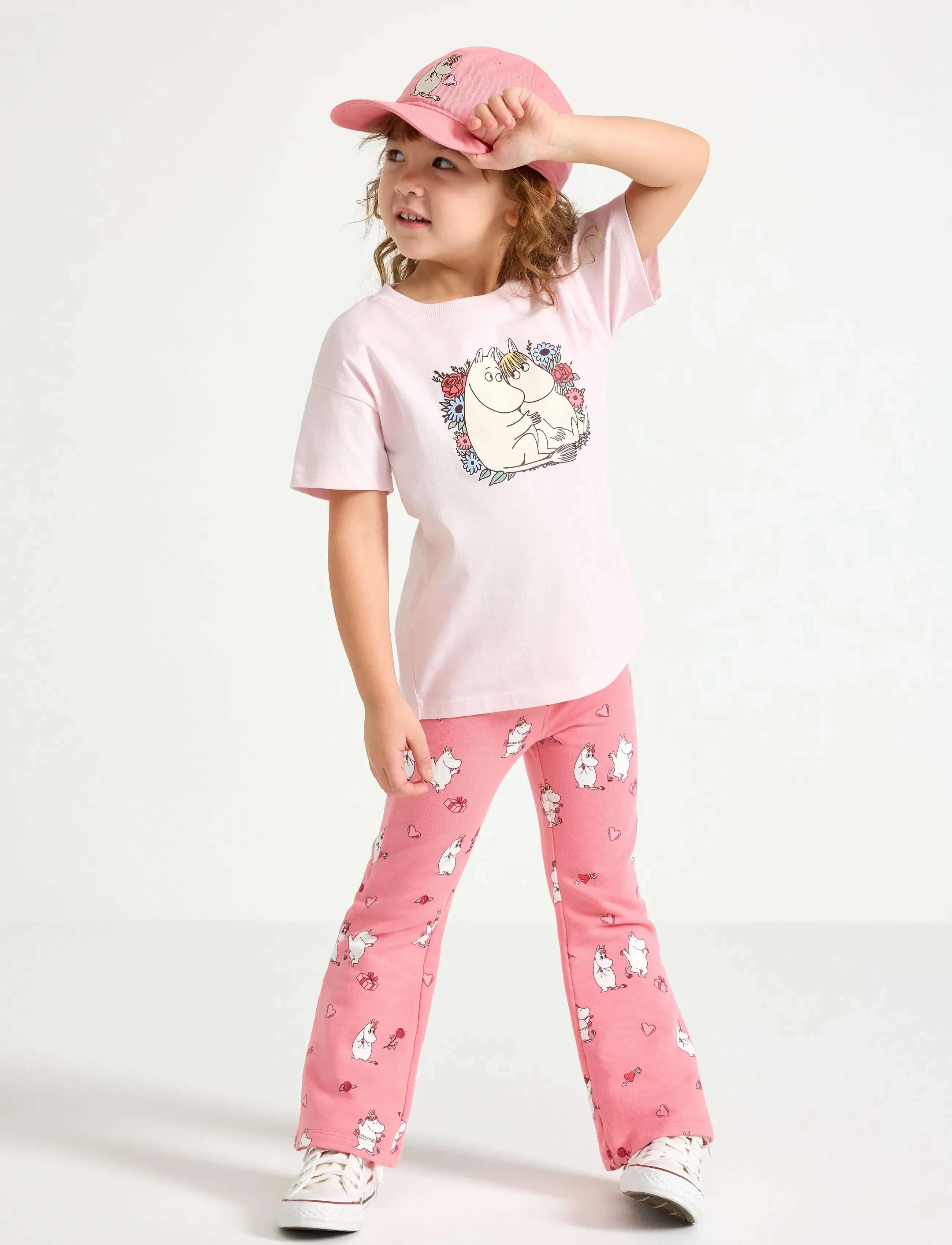 Lindex Trousers flare AOP Mumin - Babybyxor - LIGHT DUSTY PINK / pink/rose