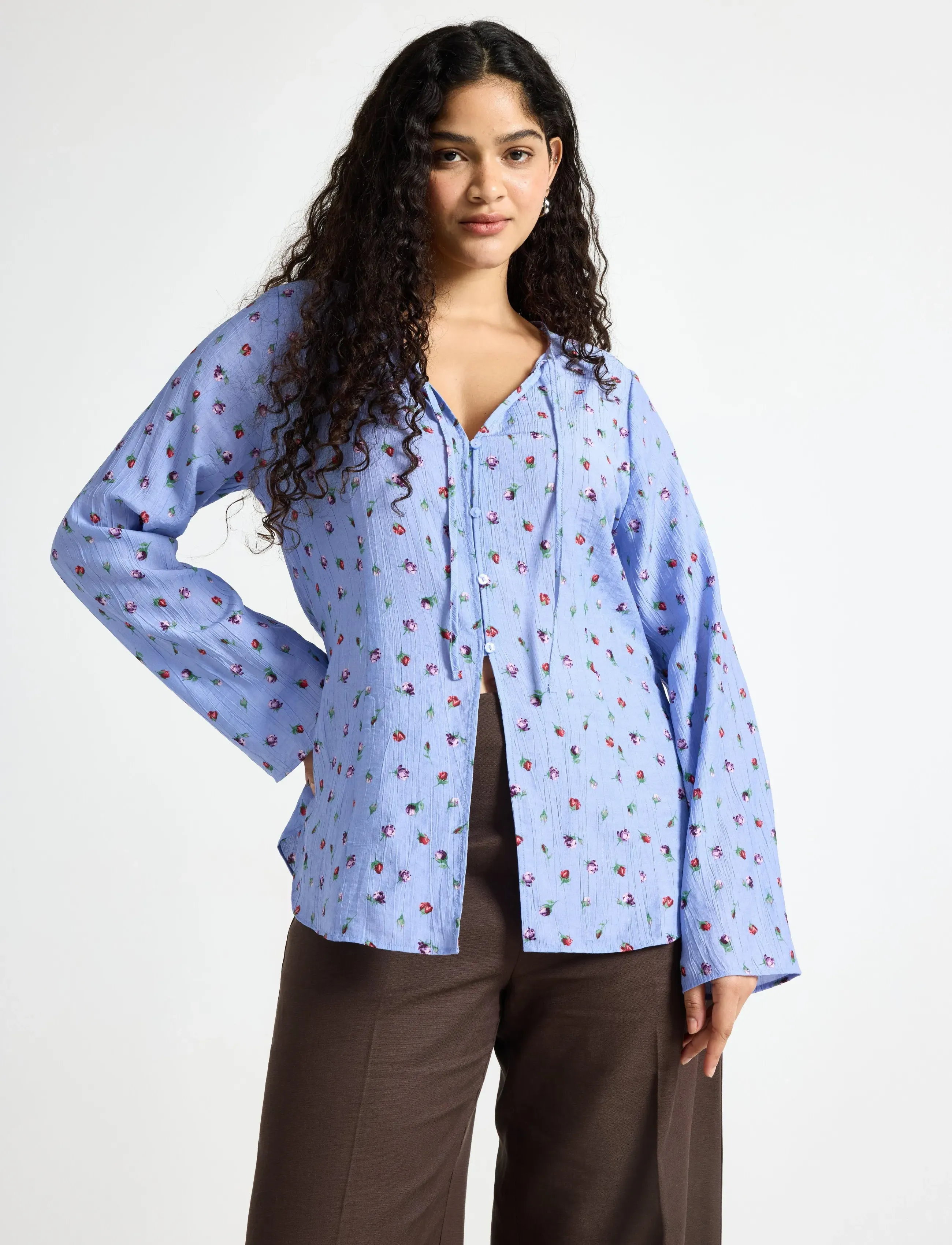 Lindex Long-Sleeved Blouse, M, Blouses, Blau - Long-sleeved, Frauen