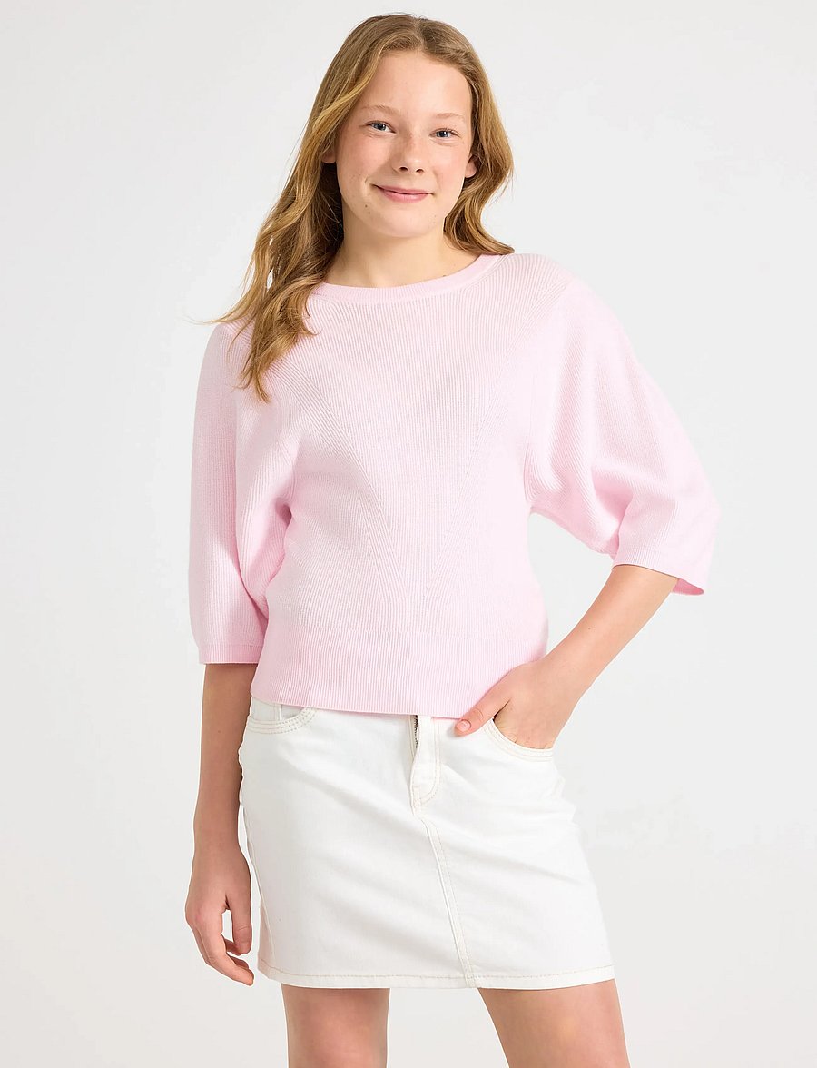 Lindex - Top knitted big sleeve - kurzärmlige hemden - light pink - 0