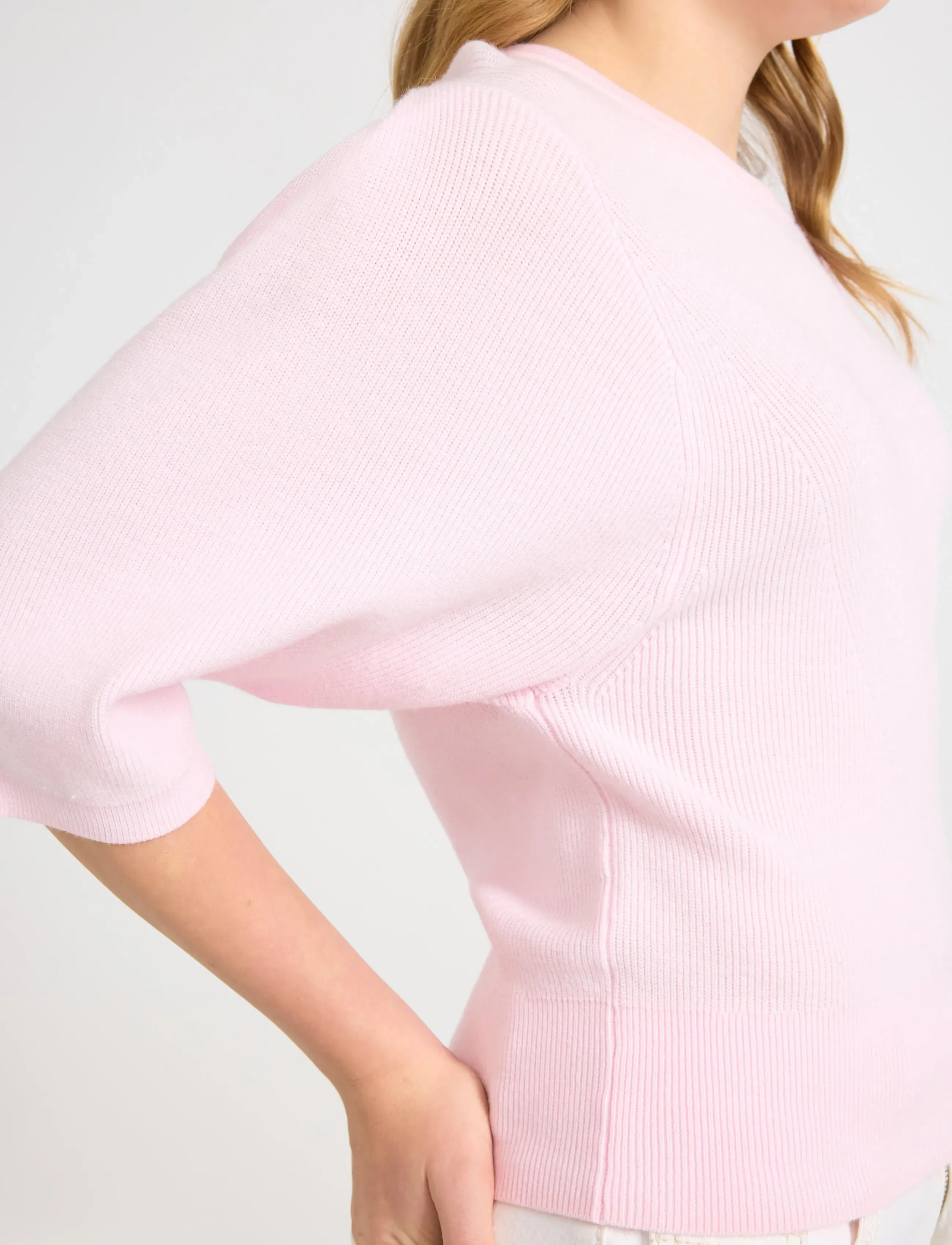 Lindex - Top knitted big sleeve - kurzärmlige hemden - light pink - 4