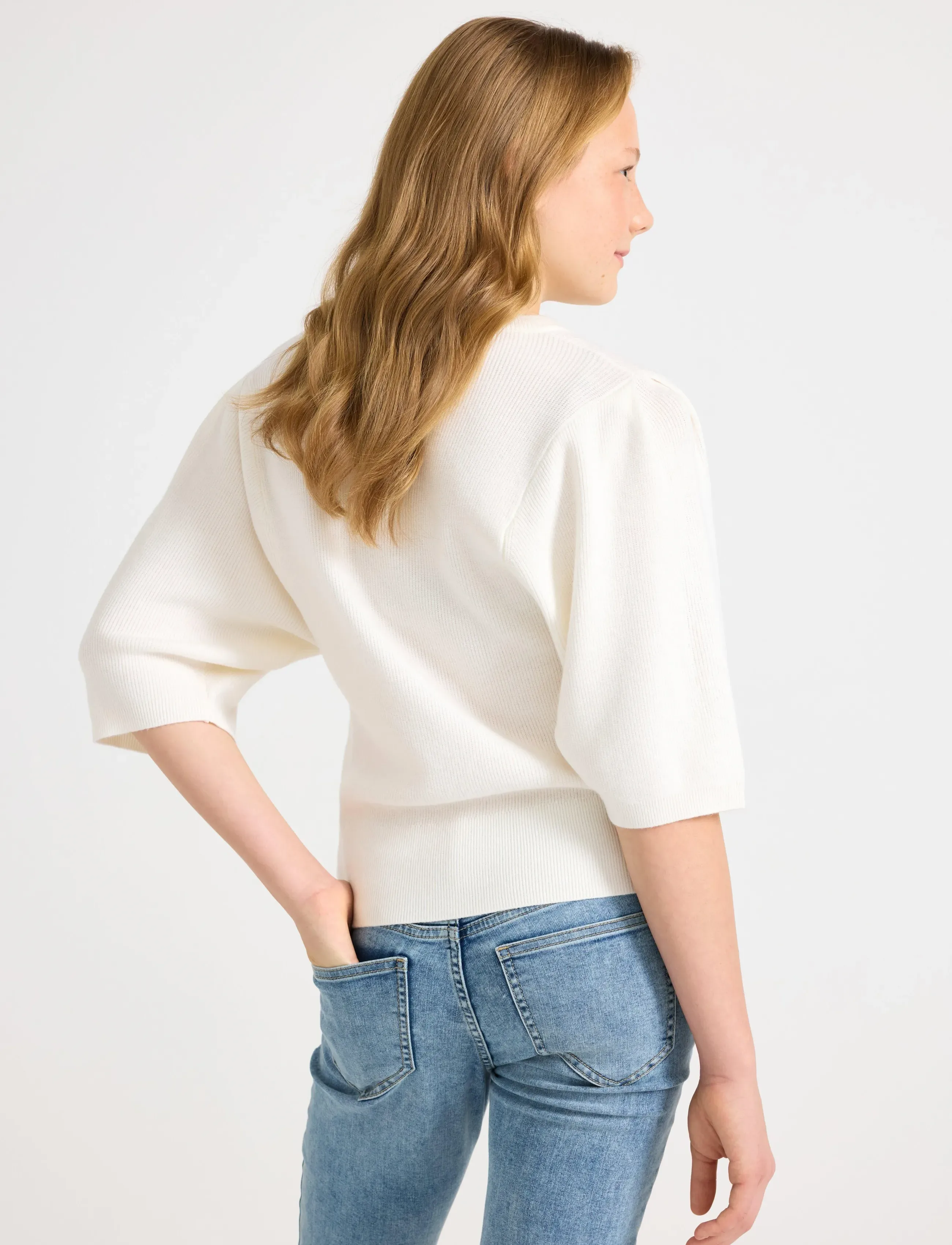 Lindex - Top knitted big sleeve - short-sleeved shirts - off white - 3