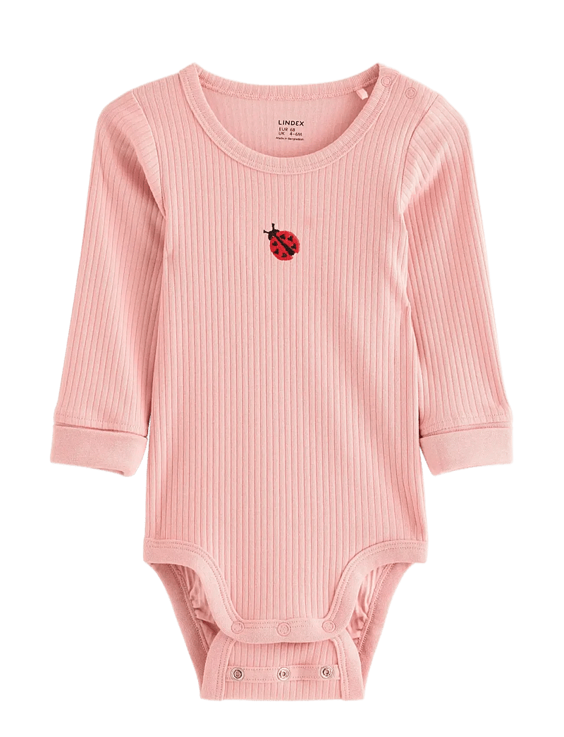 Lindex - Ribbed bodysuit - langærmede bodyer - light pink - 0