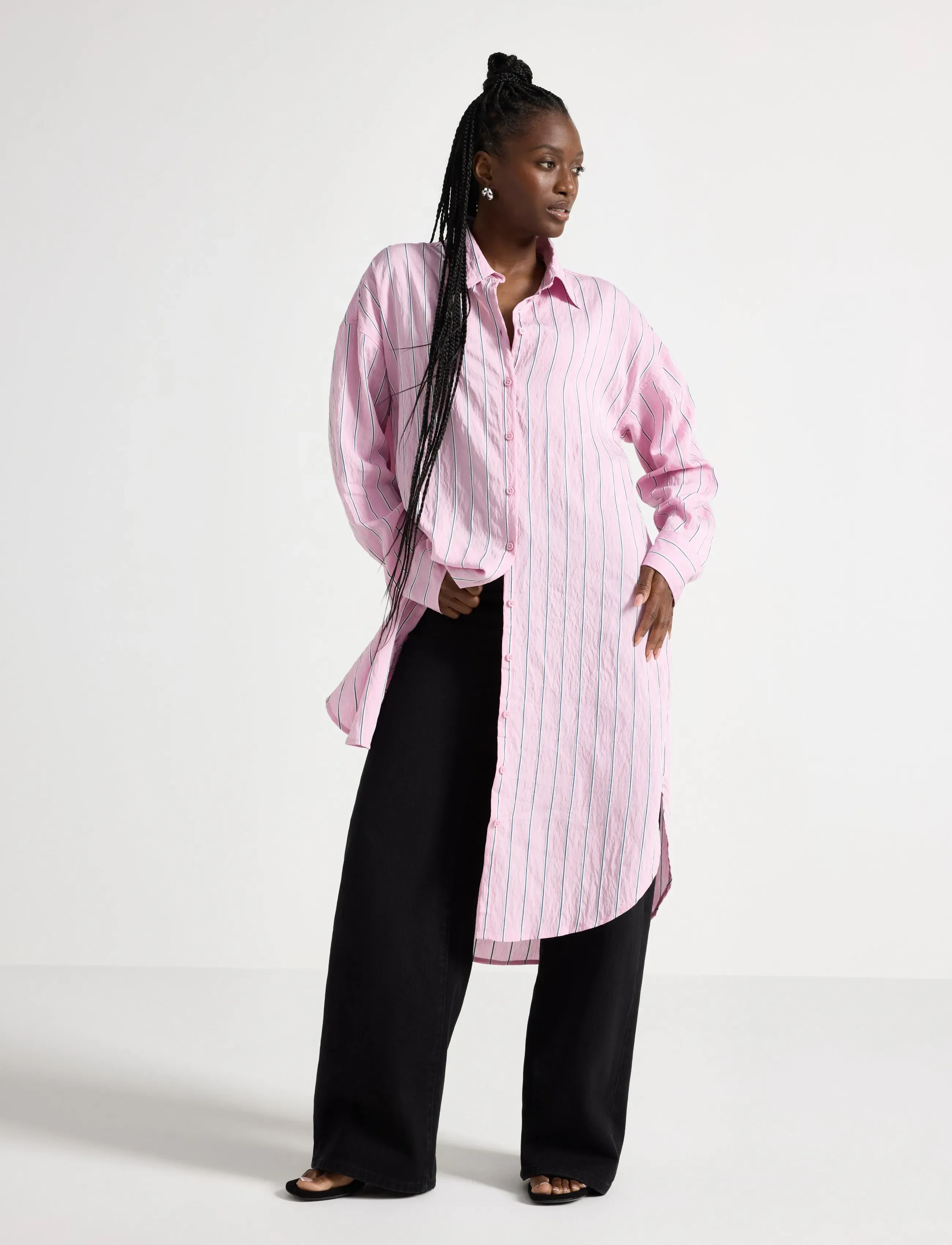 Lindex Shirt Dress With Midi Length, Kvinder, Midi Skjortekjole, Pink, Str: L
