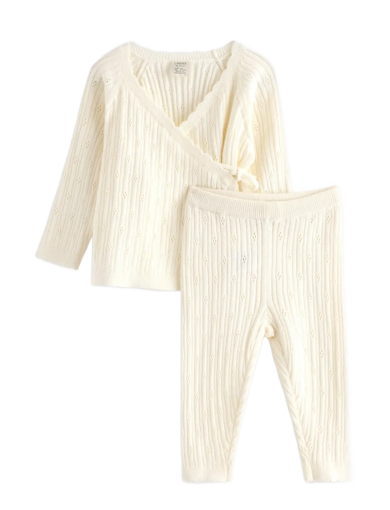Lindex Set cardigan leggings knitted - Baby 44-92 - LIGHT DUSTY WHITE / cream