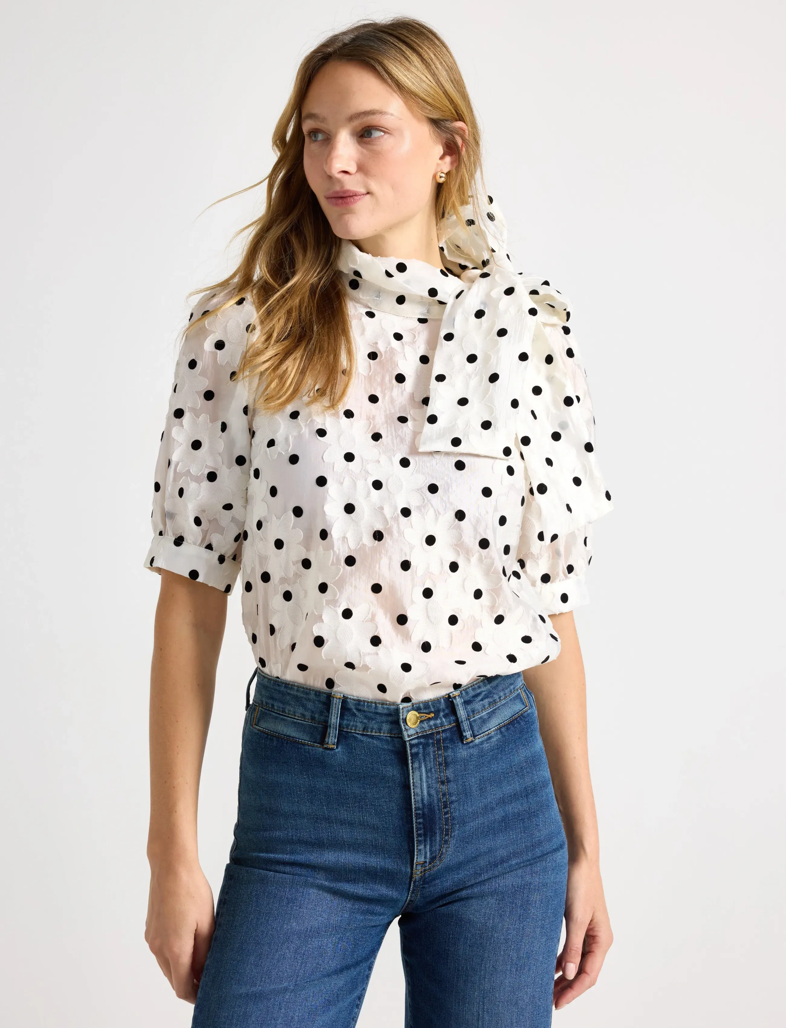 Lindex Blouse with tie band at the neck - Blusen - OFF WHITE / black
