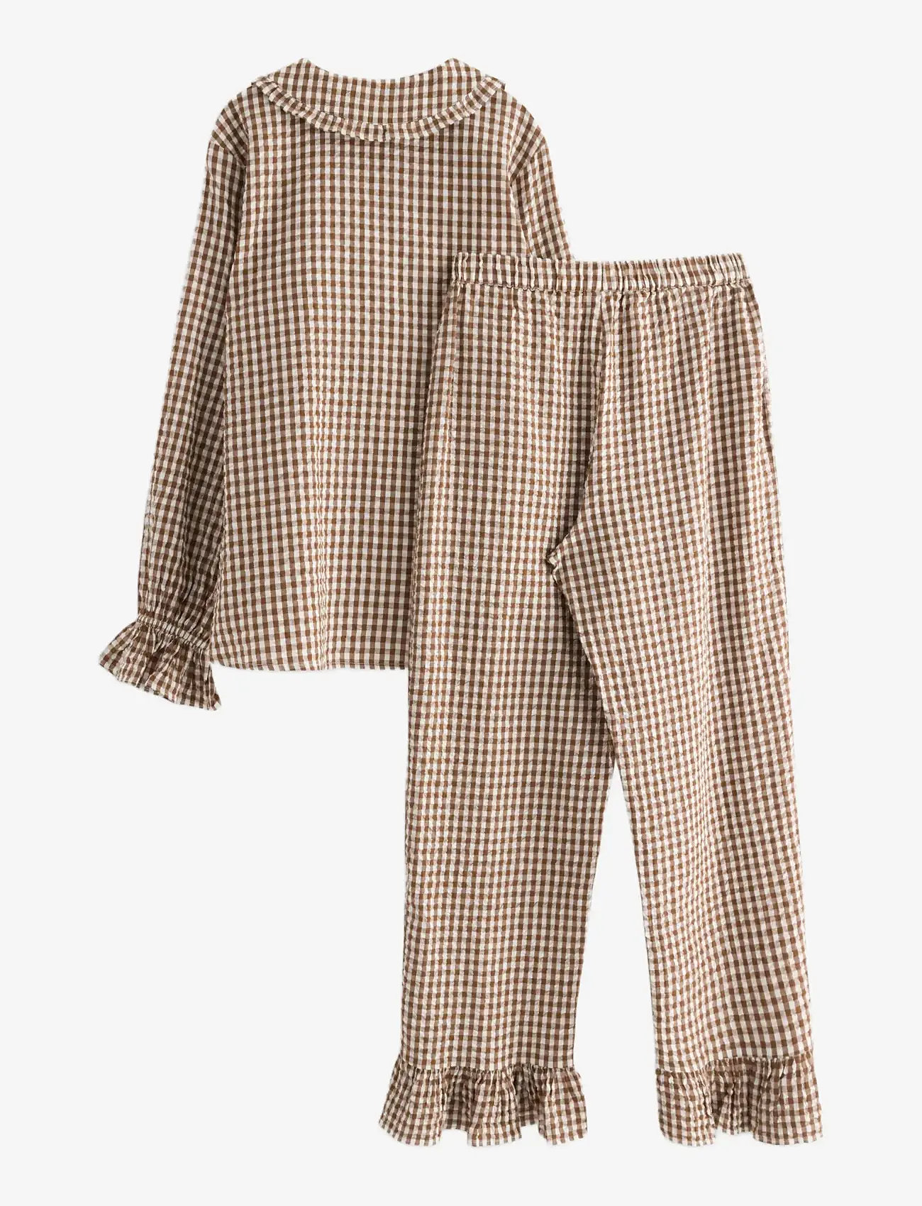 Lindex - NW Pyjama set seersucker floun - brown - 1