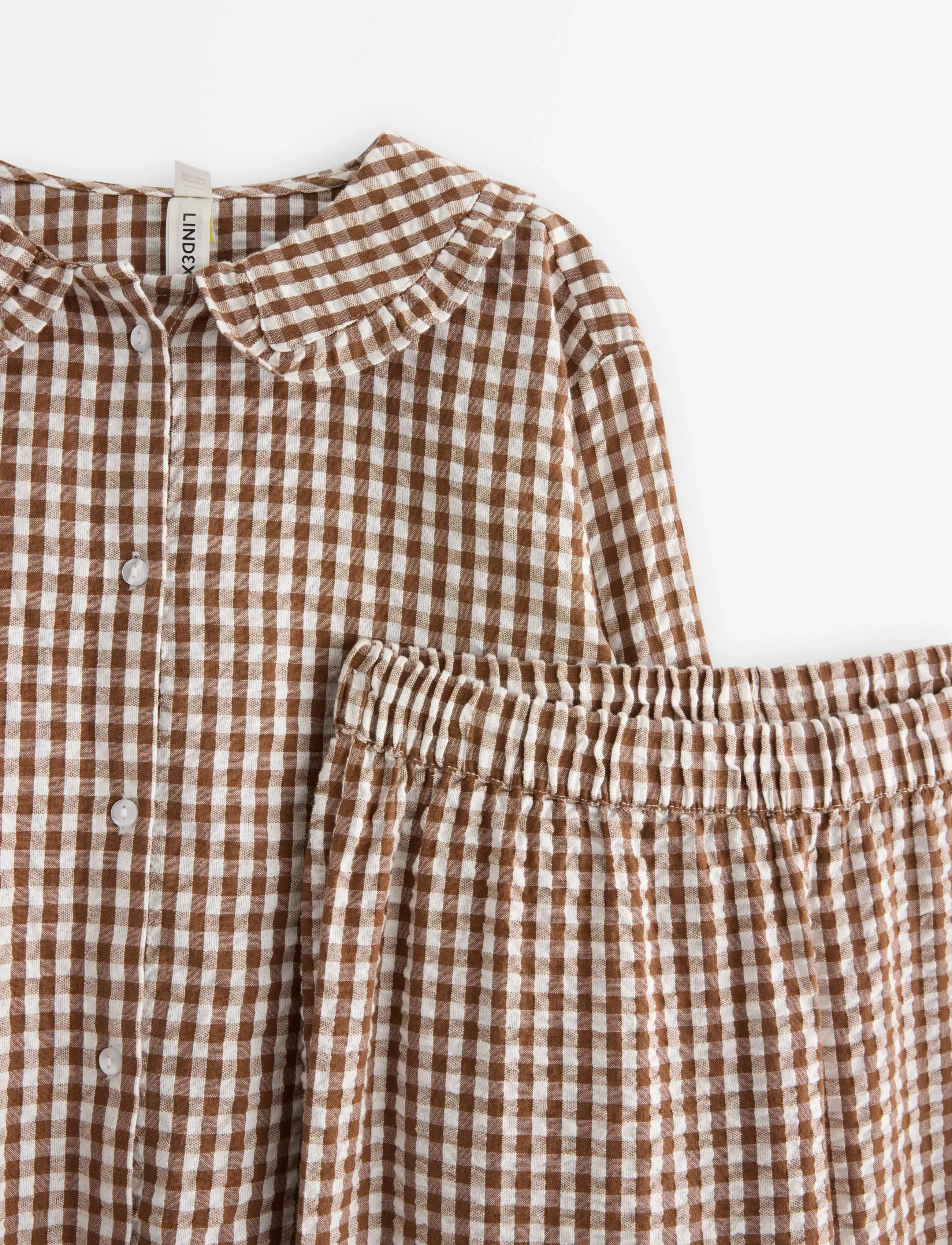Lindex - NW Pyjama set seersucker floun - brown - 2
