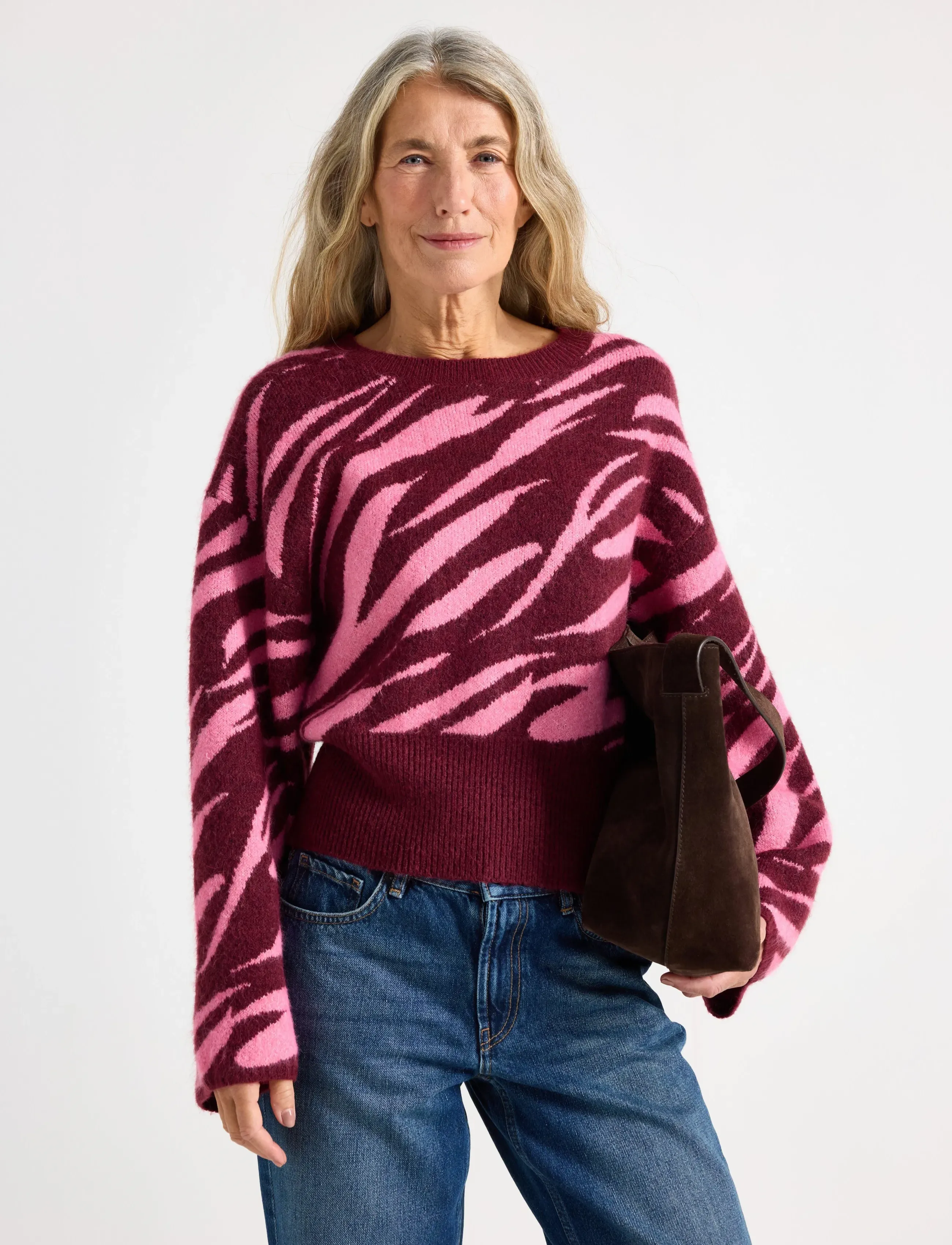 Lindex Sweater Hermina, Kvinder, Zebra Print Sweater, Pink, Str: XXL