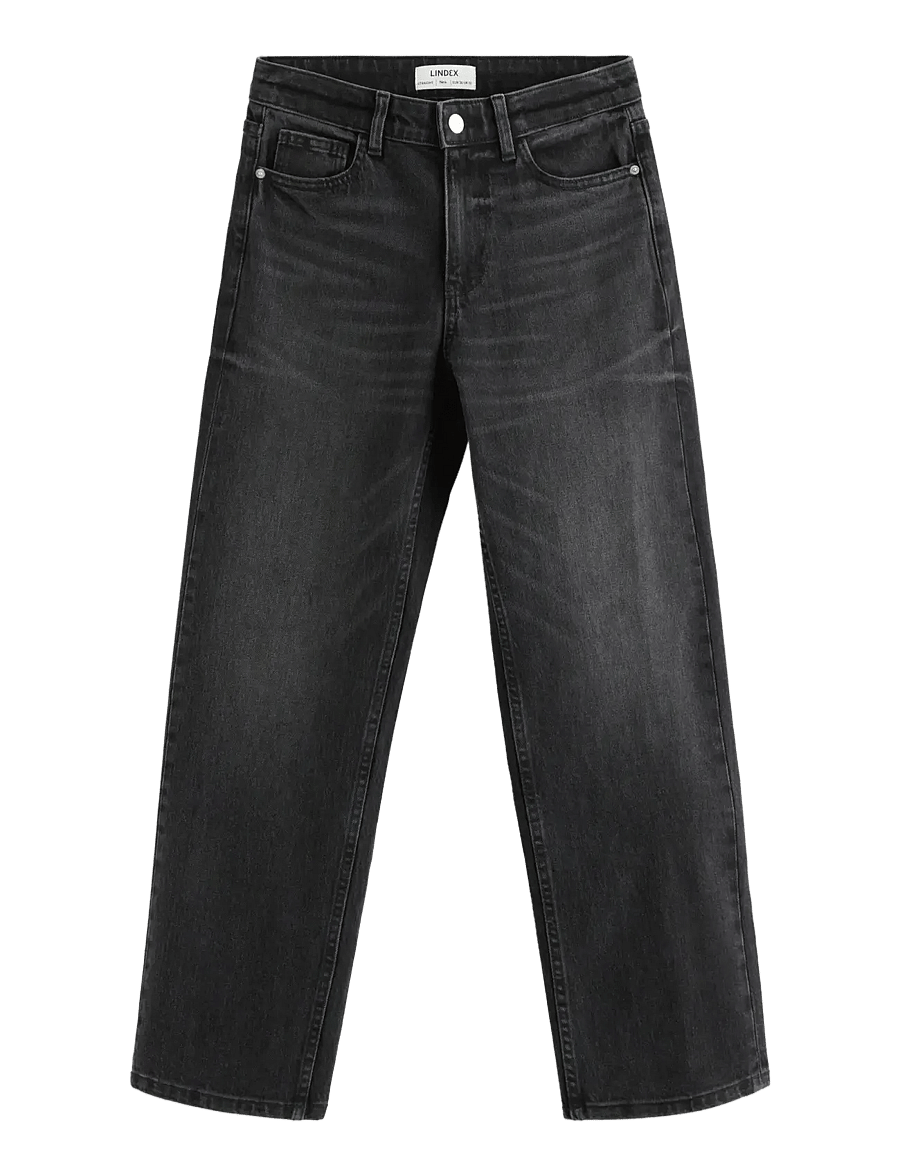 Lindex - STRAIGHT Nea cropped jeans with light stretch - raka jeans - black denim - 1
