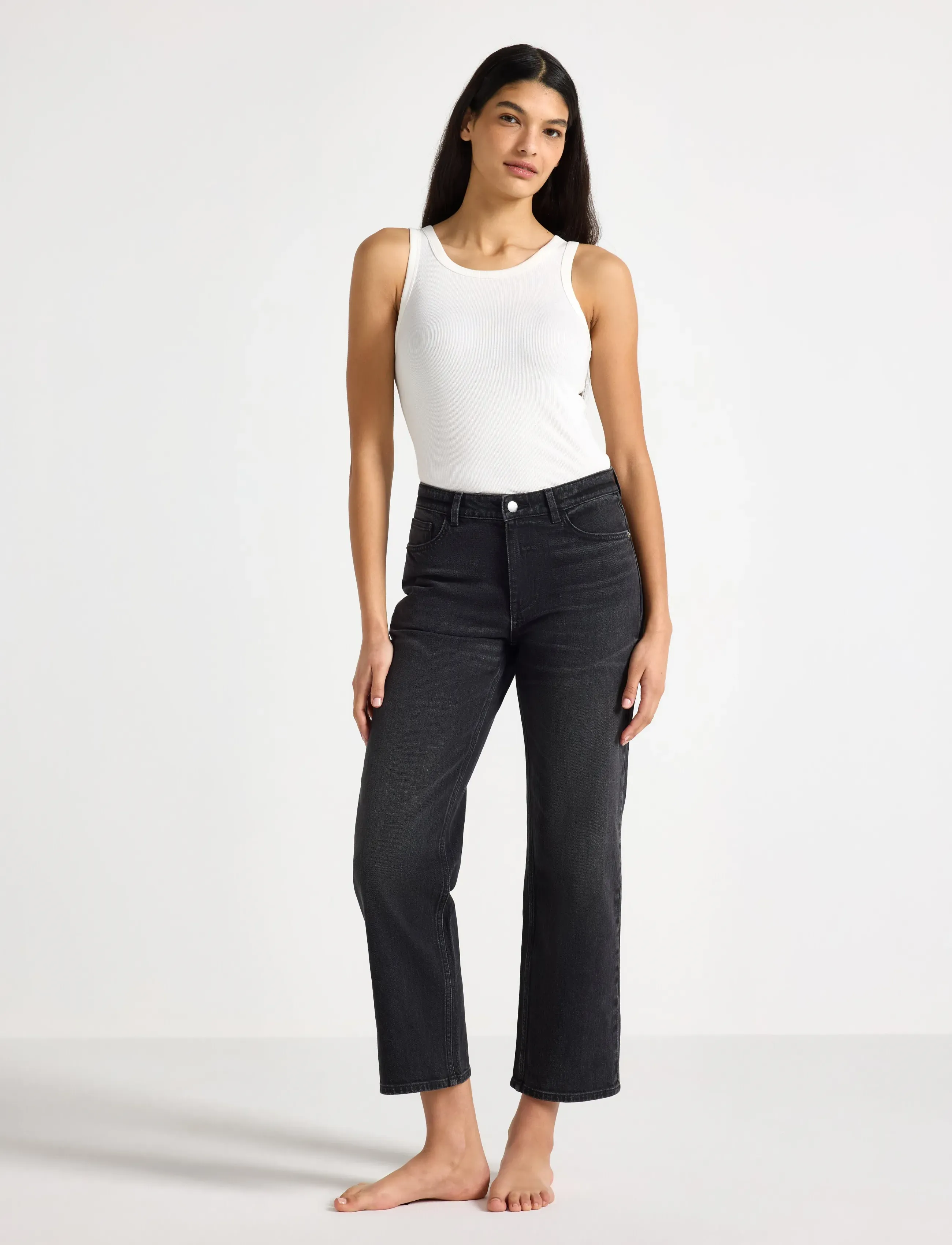 Lindex STRAIGHT Nea cropped jeans with light stretch - Kleidung - BLACK DENIM / black