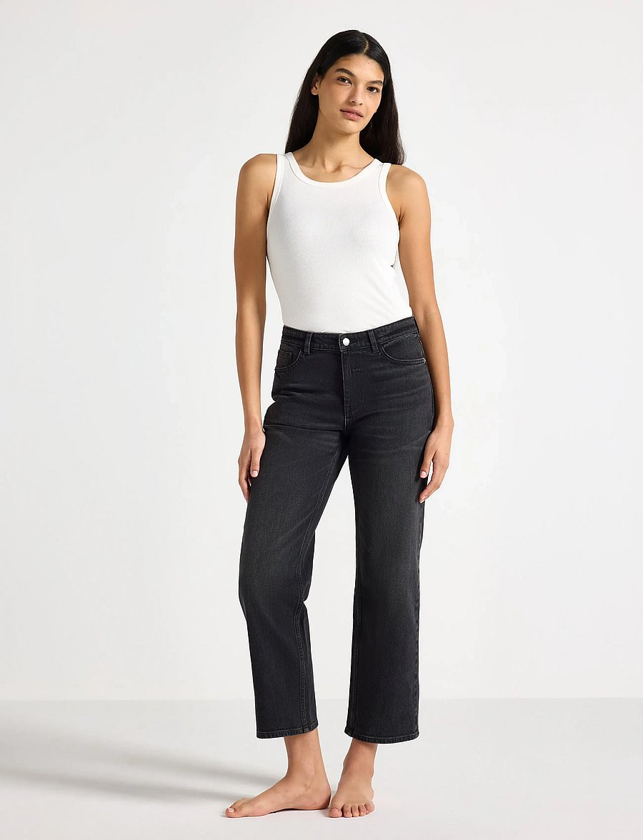 Lindex - STRAIGHT Nea cropped jeans with light stretch - raka jeans - black denim - 0