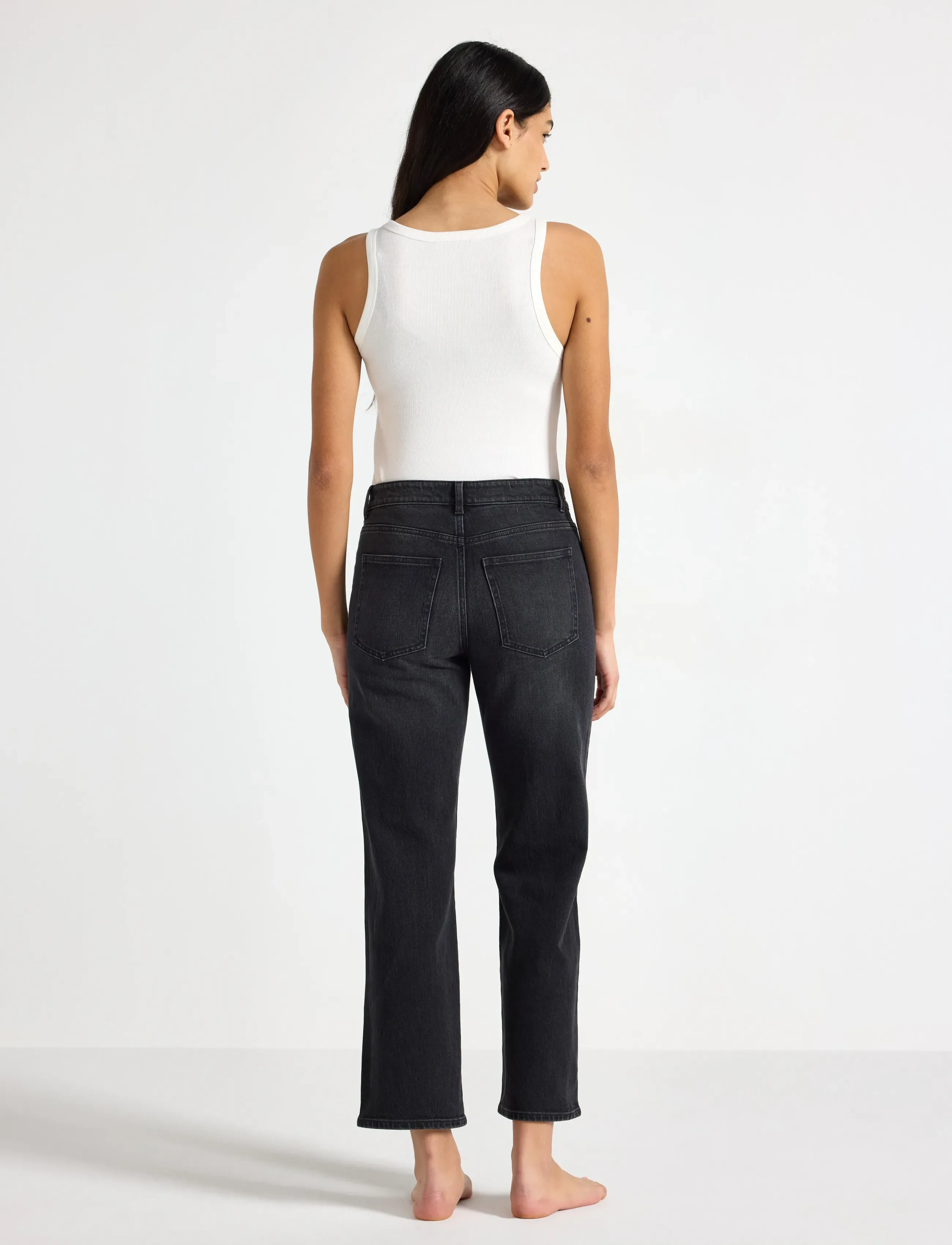 Lindex - STRAIGHT Nea cropped jeans with light stretch - black denim - 3