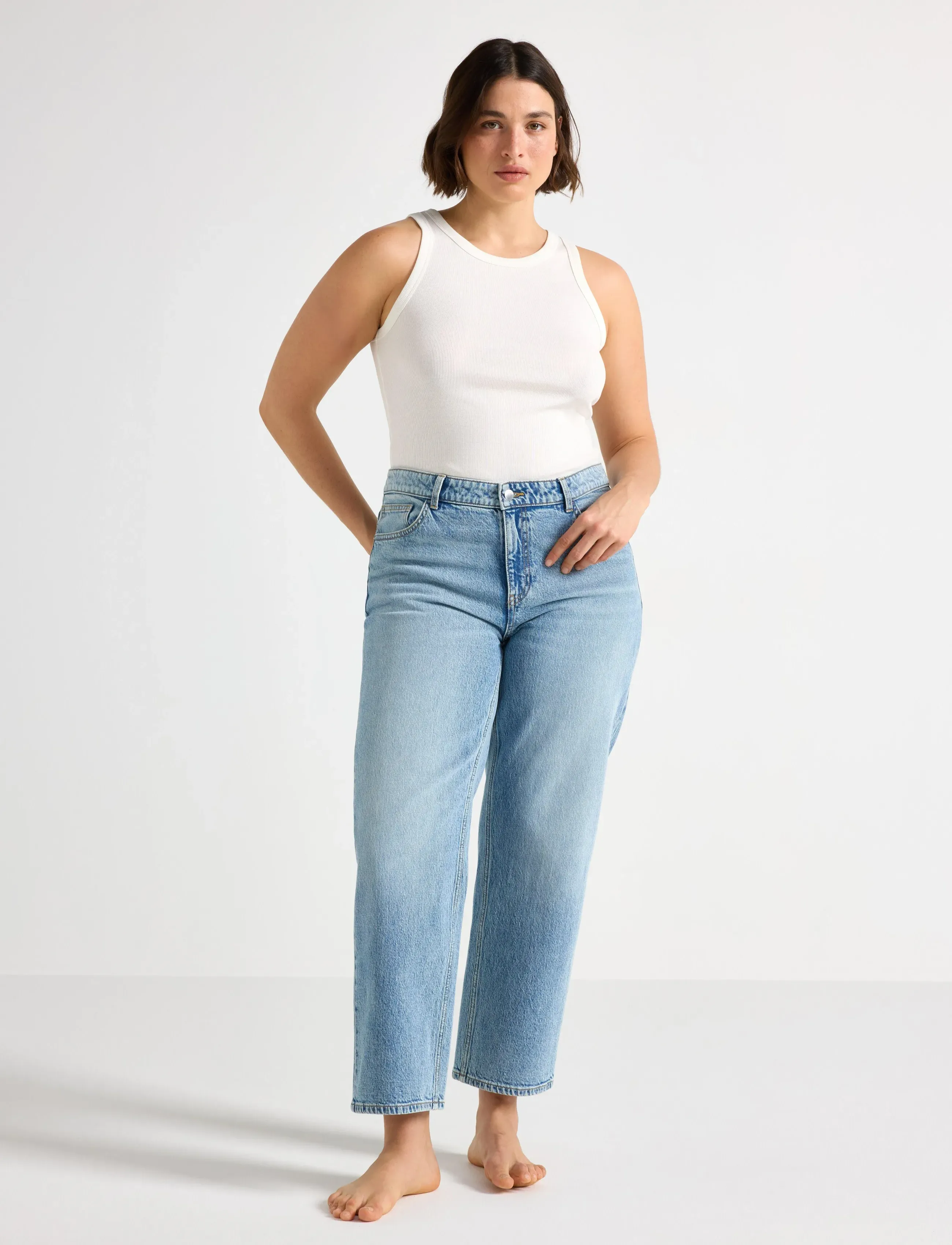 Lindex Straight Nea Cropped Jeans With Light Stretch, 42, Jeans, Blau - Straight-regular, Frauen