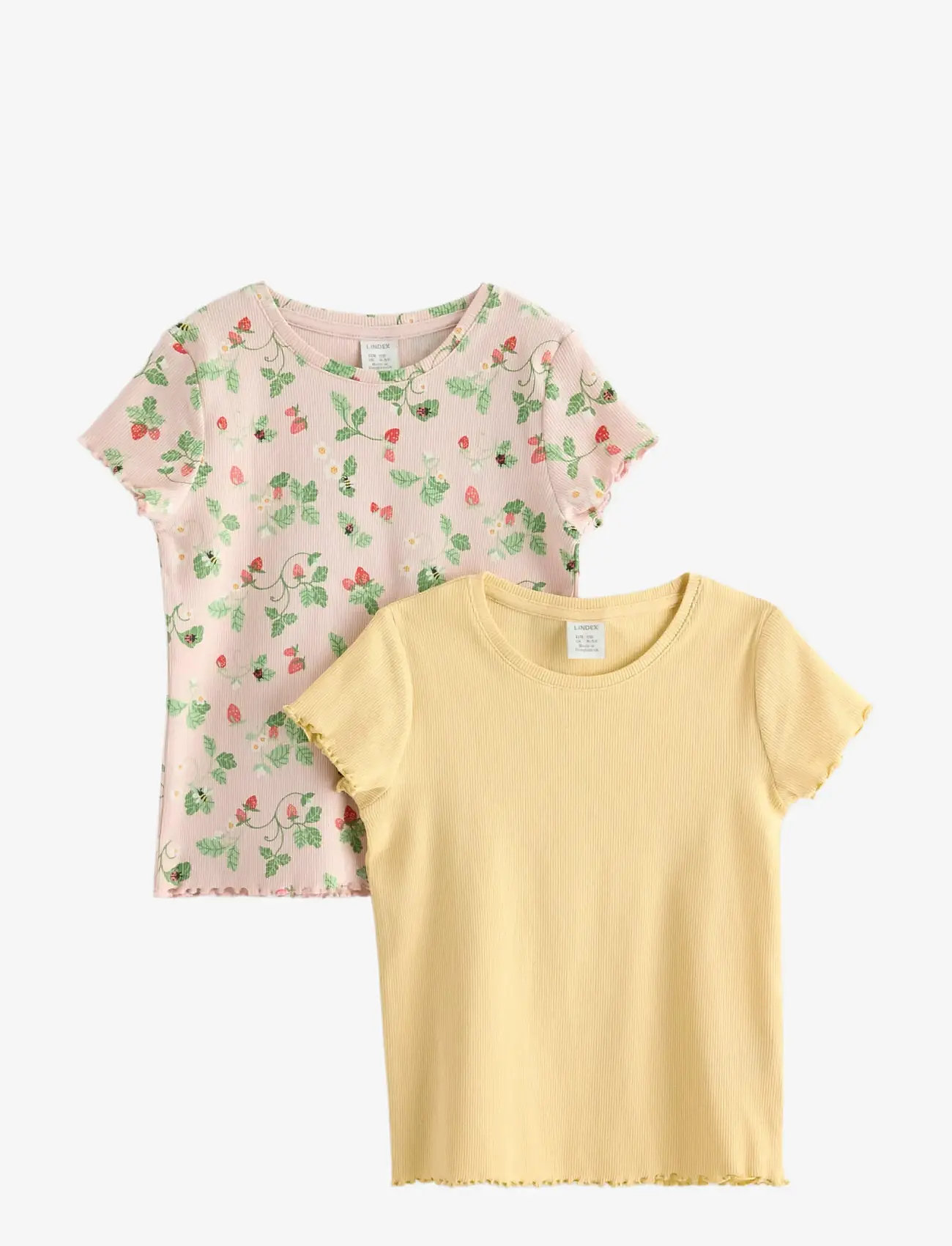 Lindex - 2-pack ribbed top - kortärmade t-shirts - light pink - 1