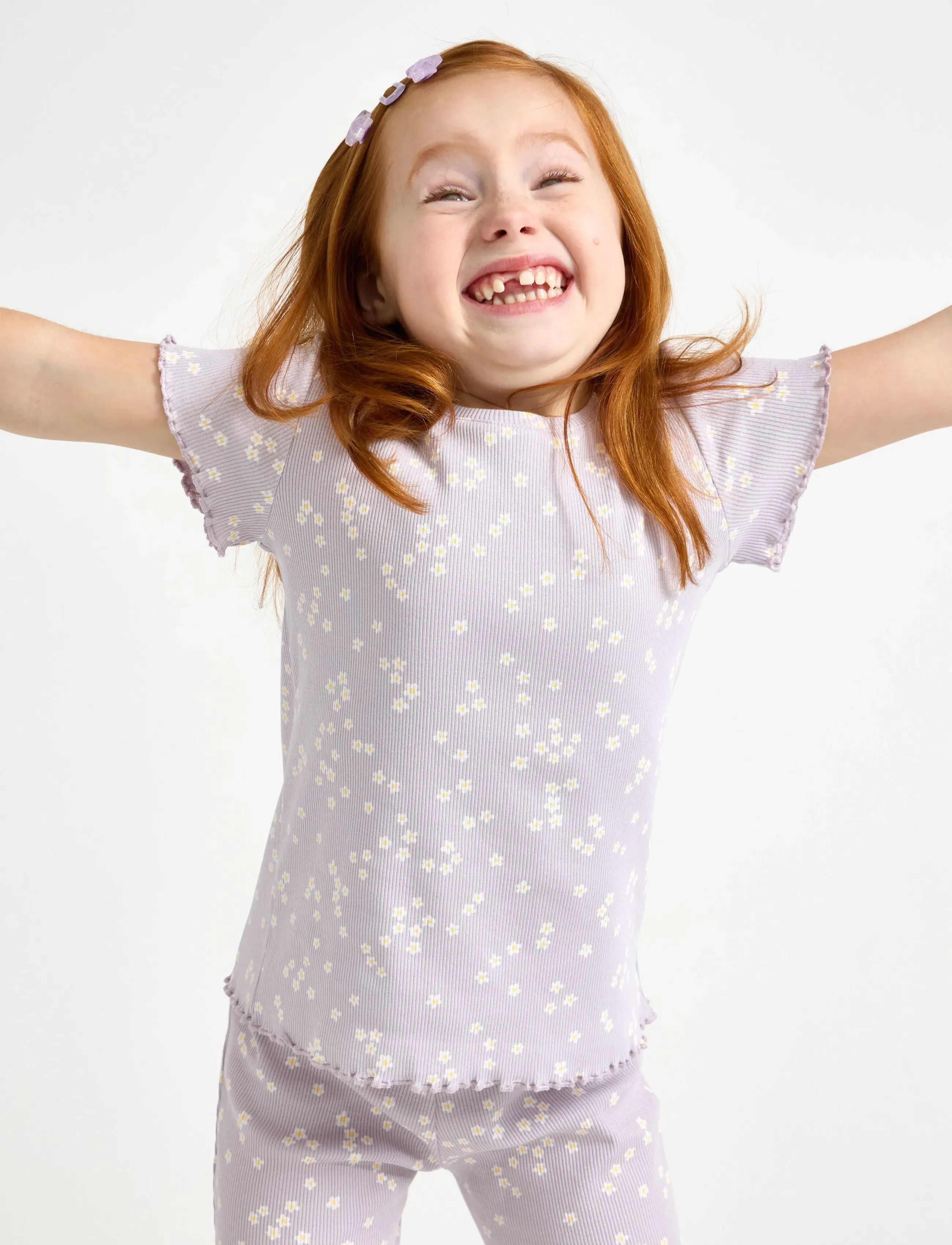 Lindex Ribbed short-sleeved top - Topit ja T-paidat - LIGHT DUSTY LILAC / white