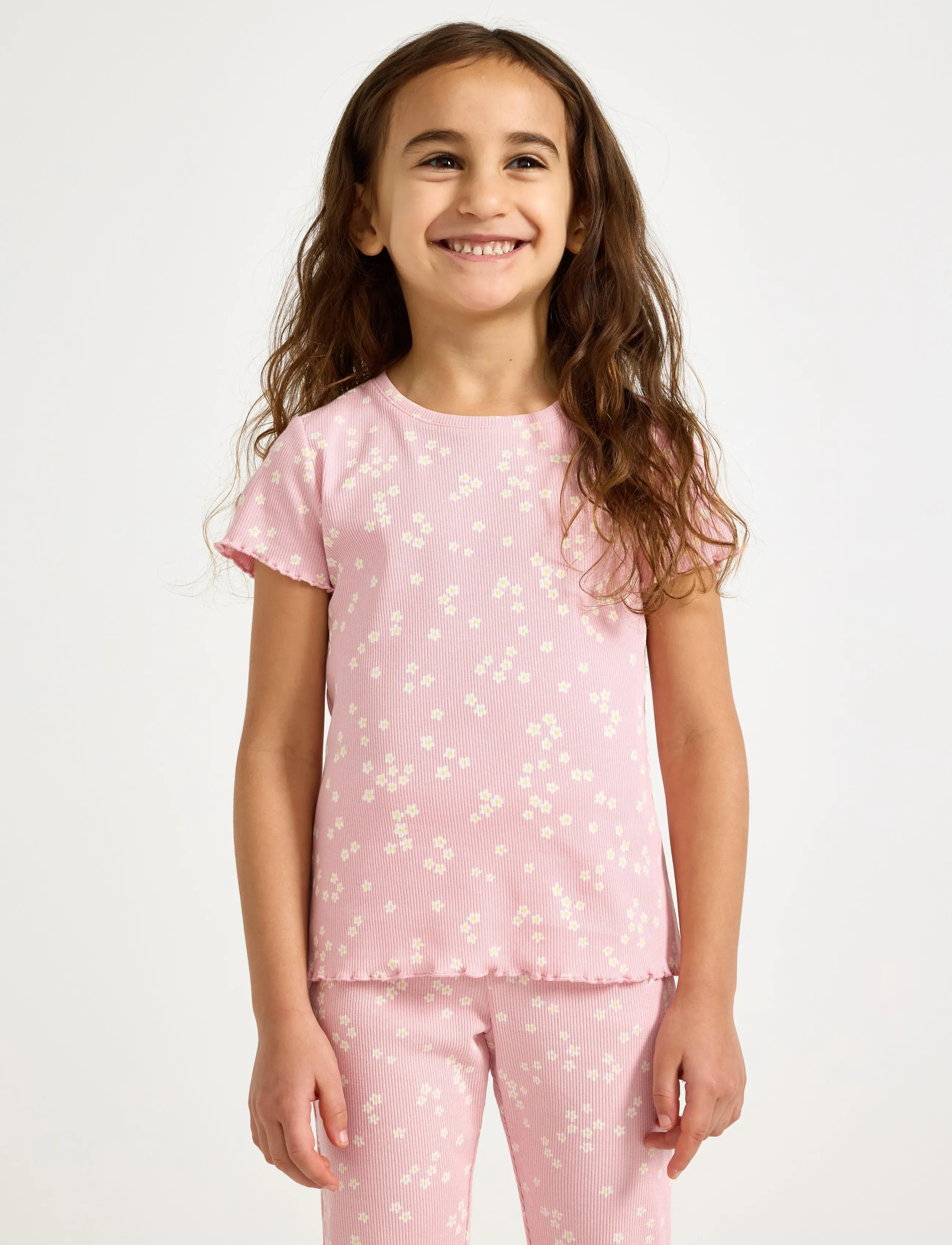 Lindex Ribbed short-sleeved top - T-shirts - LIGHT PINK / pink/rose
