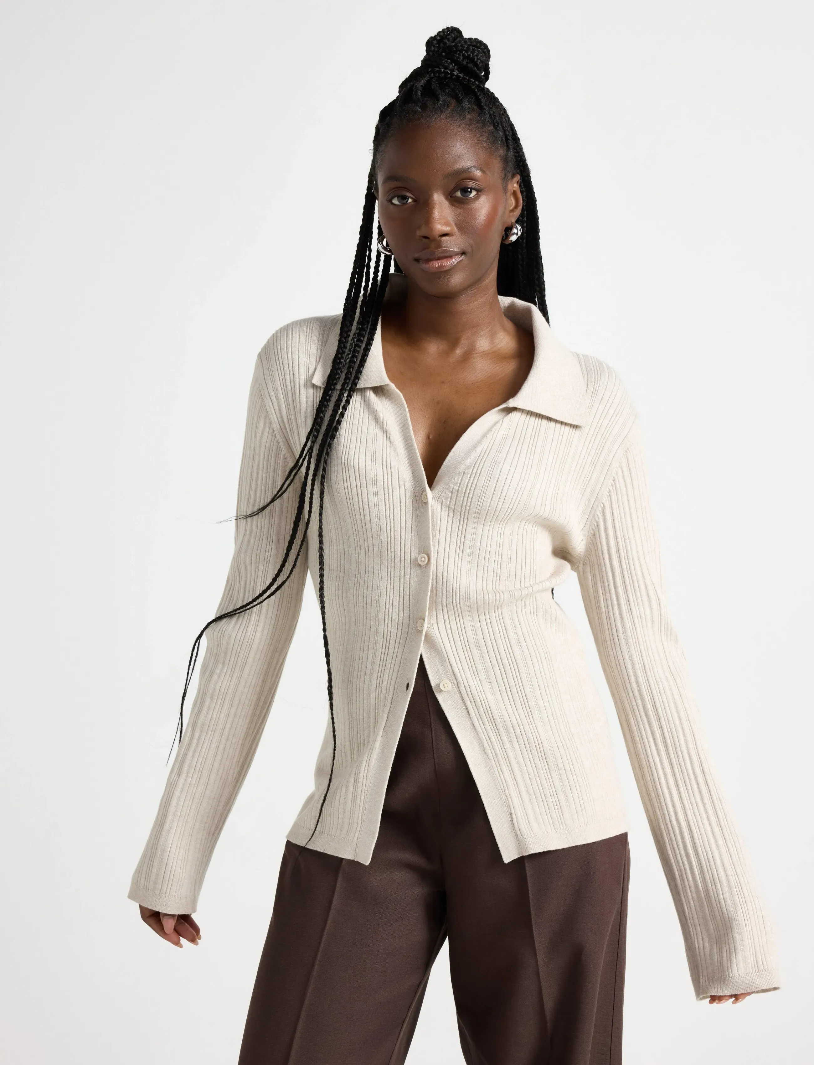 Lindex Ribbed Cardigan, M, Beige, Strik > Cardigans, Dame