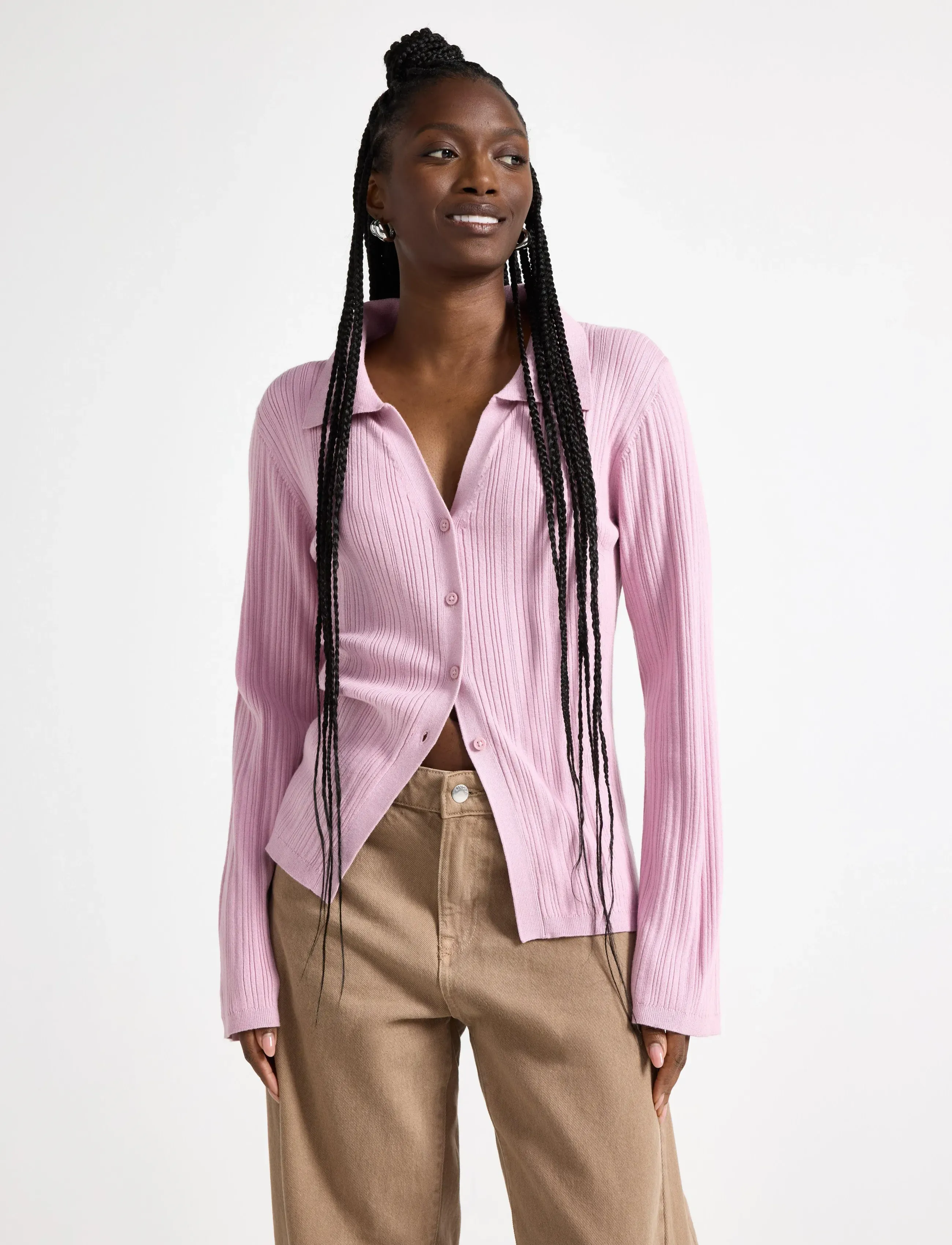 Lindex Ribbed Cardigan, M, Knitwear, Rosa - Cardigans, Frauen
